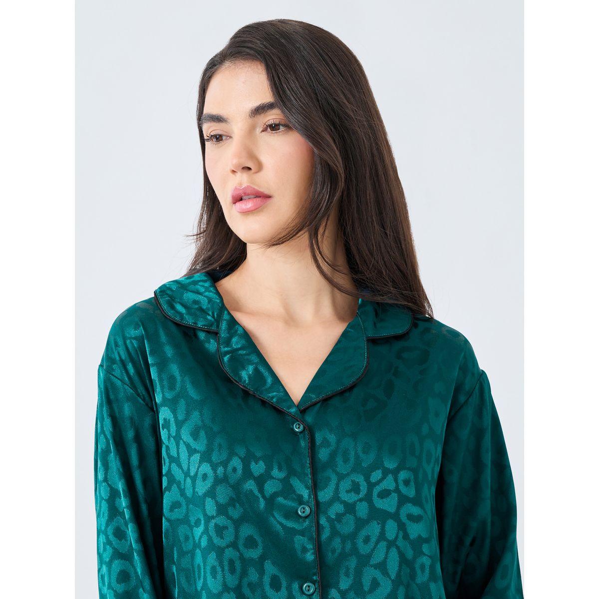 Styli Satin Jacquard Animal Print Shirt and Pyjama Set-women-clothing-nightwear-pyjamas-longsets-image-3