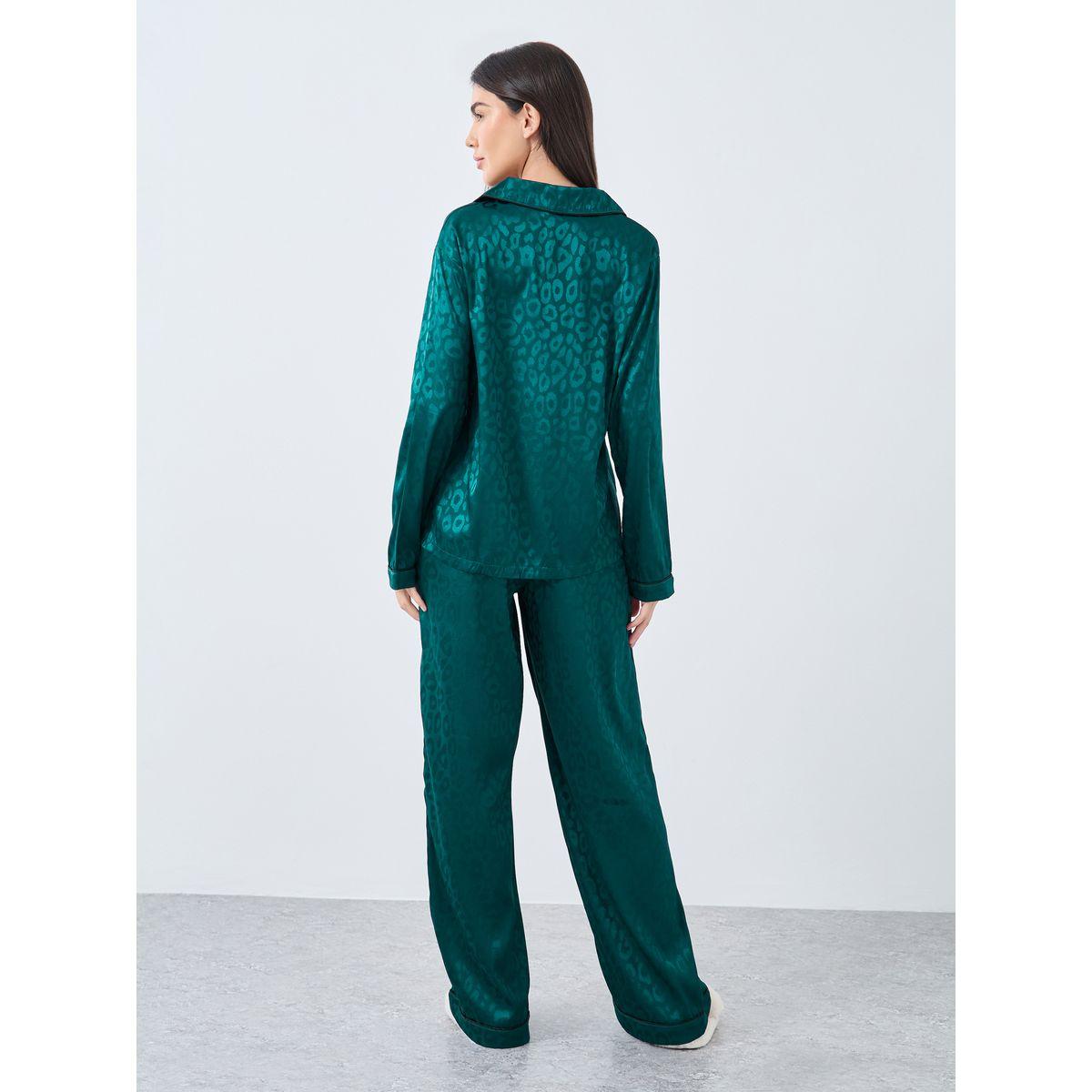 Styli Satin Jacquard Animal Print Shirt and Pyjama Set-women-clothing-nightwear-pyjamas-longsets-image-4