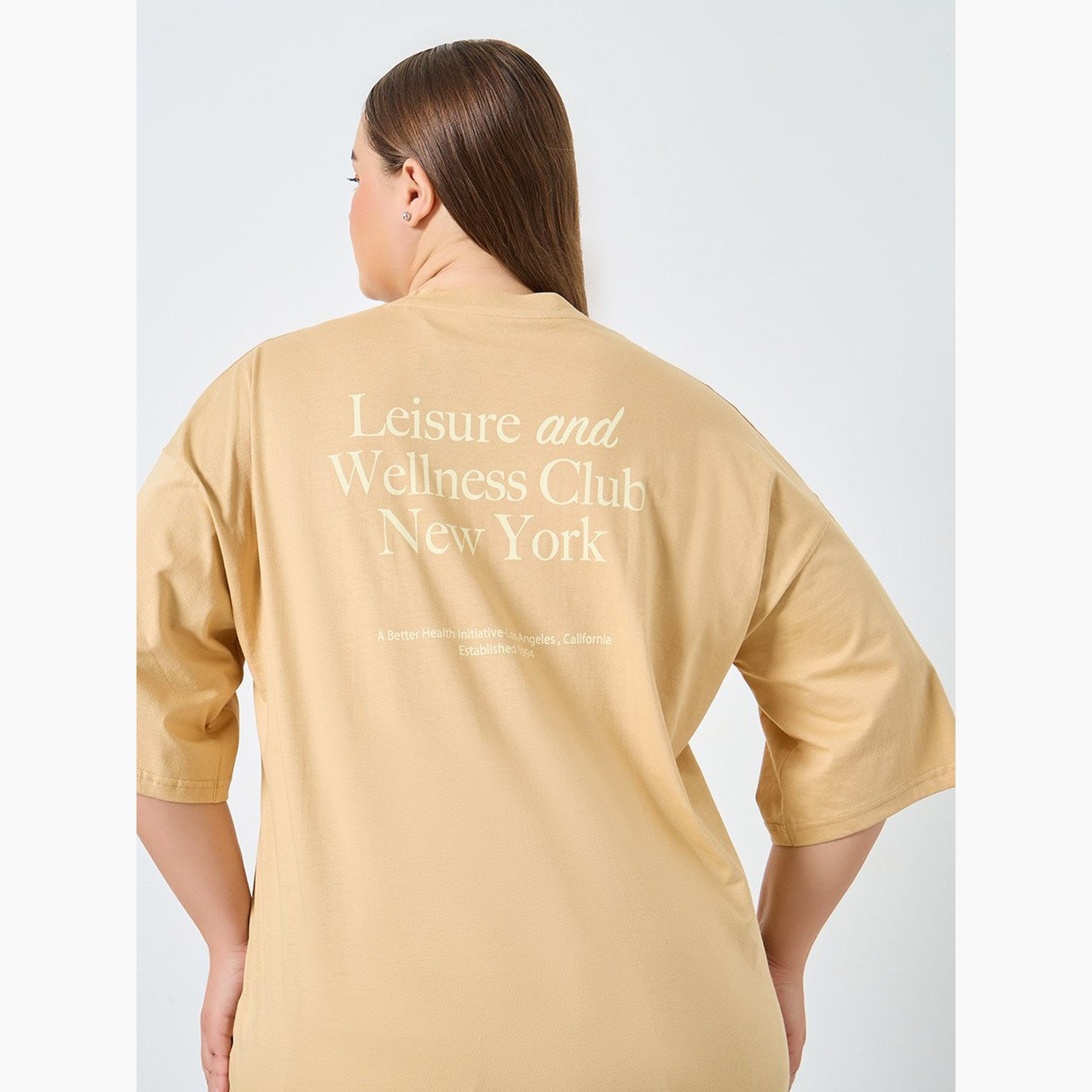 Styli Plus Size Brown Slogan Print T-Shirt-women-clothing-tshirts-image-2