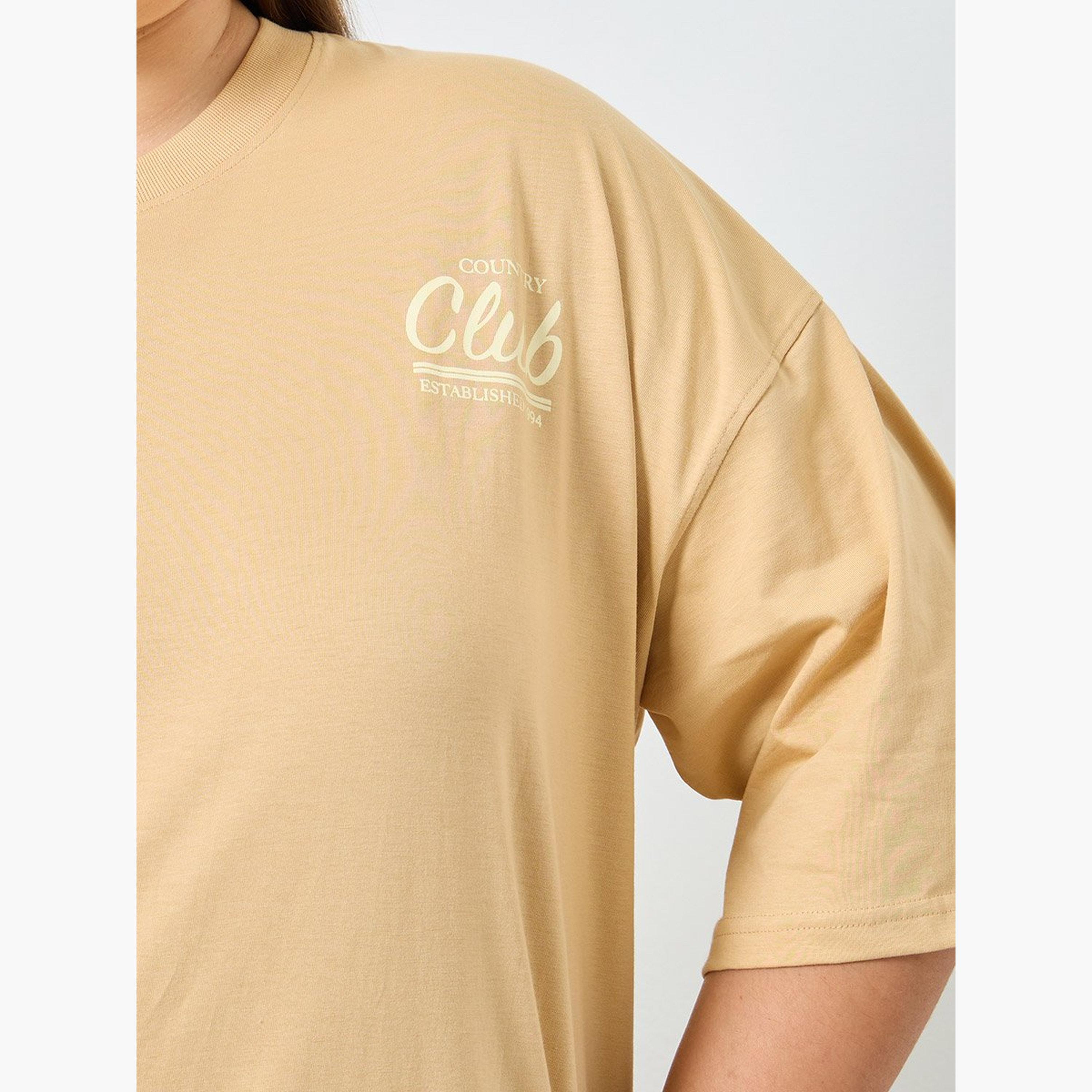 Styli Plus Size Brown Slogan Print T-Shirt-women-clothing-tshirts-image-4