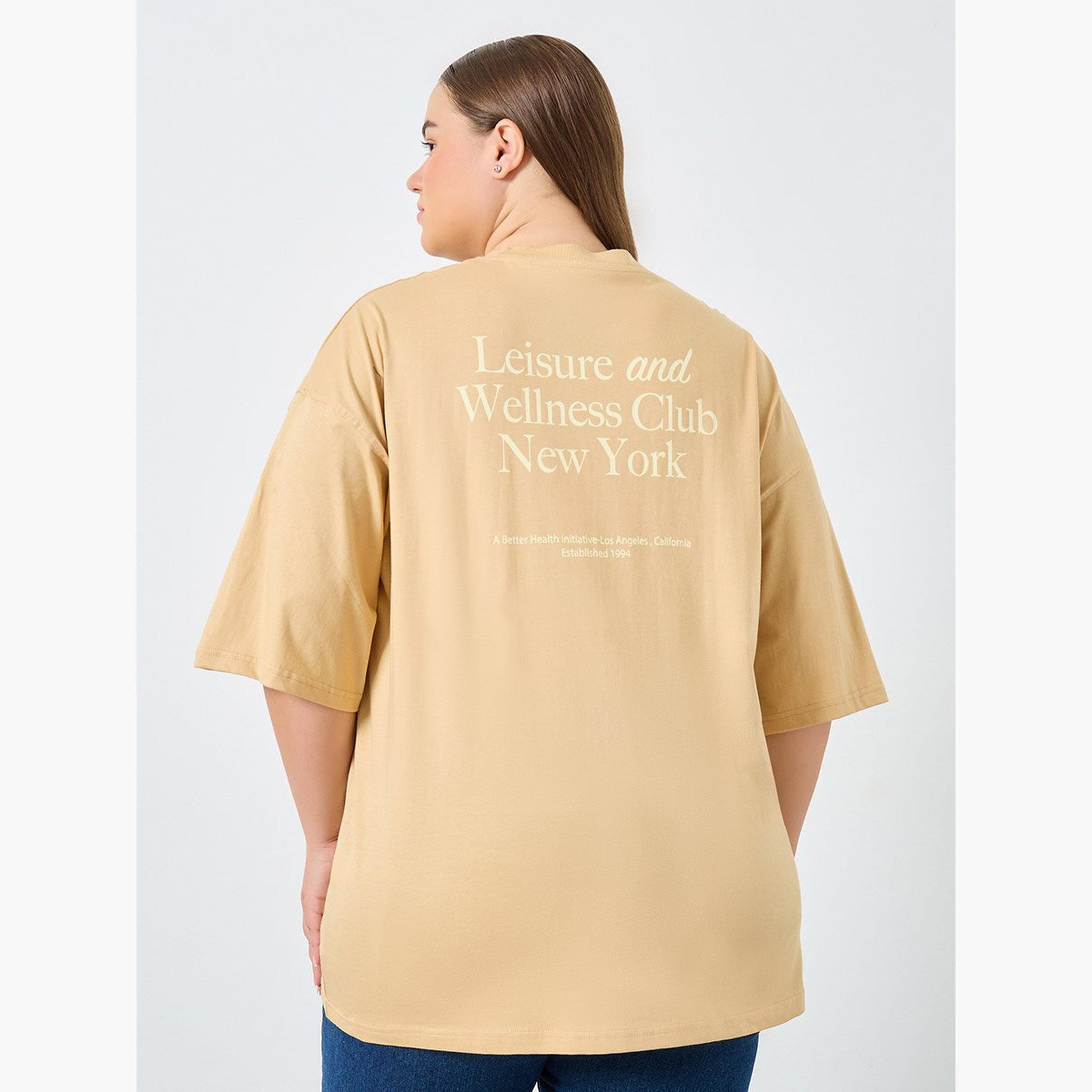 Styli Plus Size Brown Slogan Print T-Shirt-women-clothing-tshirts-image-5