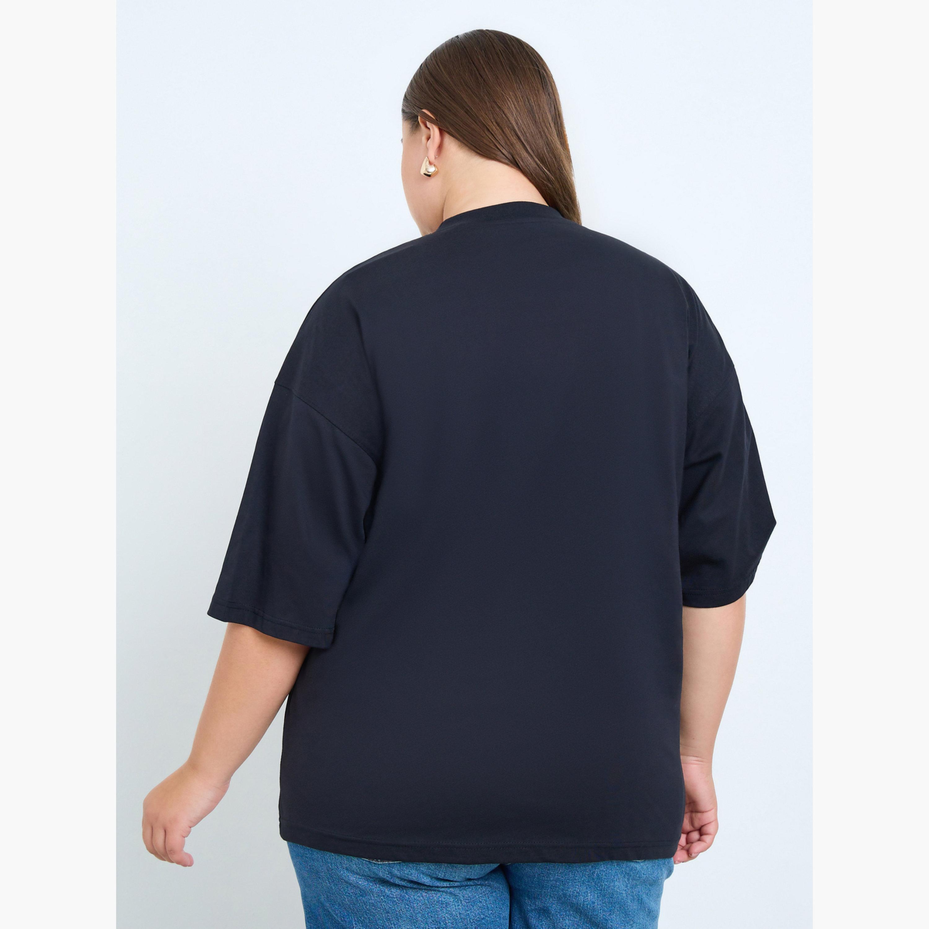Styli Plus Size Oversized T-Shirt with Floral Embroidery-women-clothing-tshirts-image-3