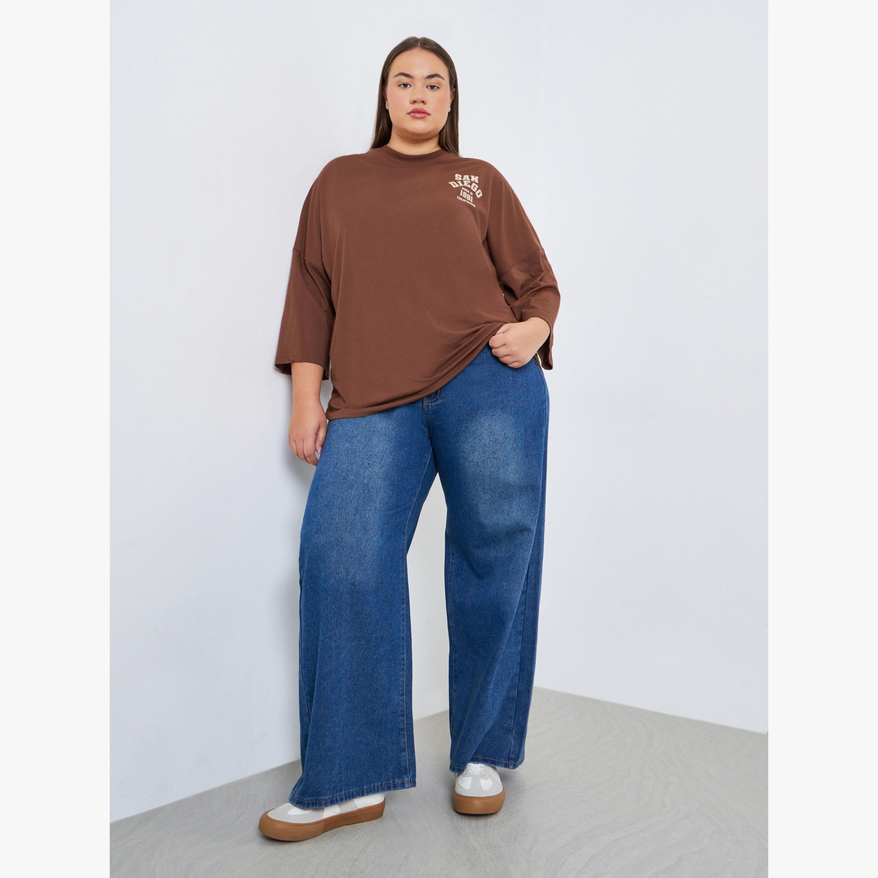 تيشيرت بطبعة جرافيك بقصة واسعة مقاس كبير-women-clothing-tshirts-image-2
