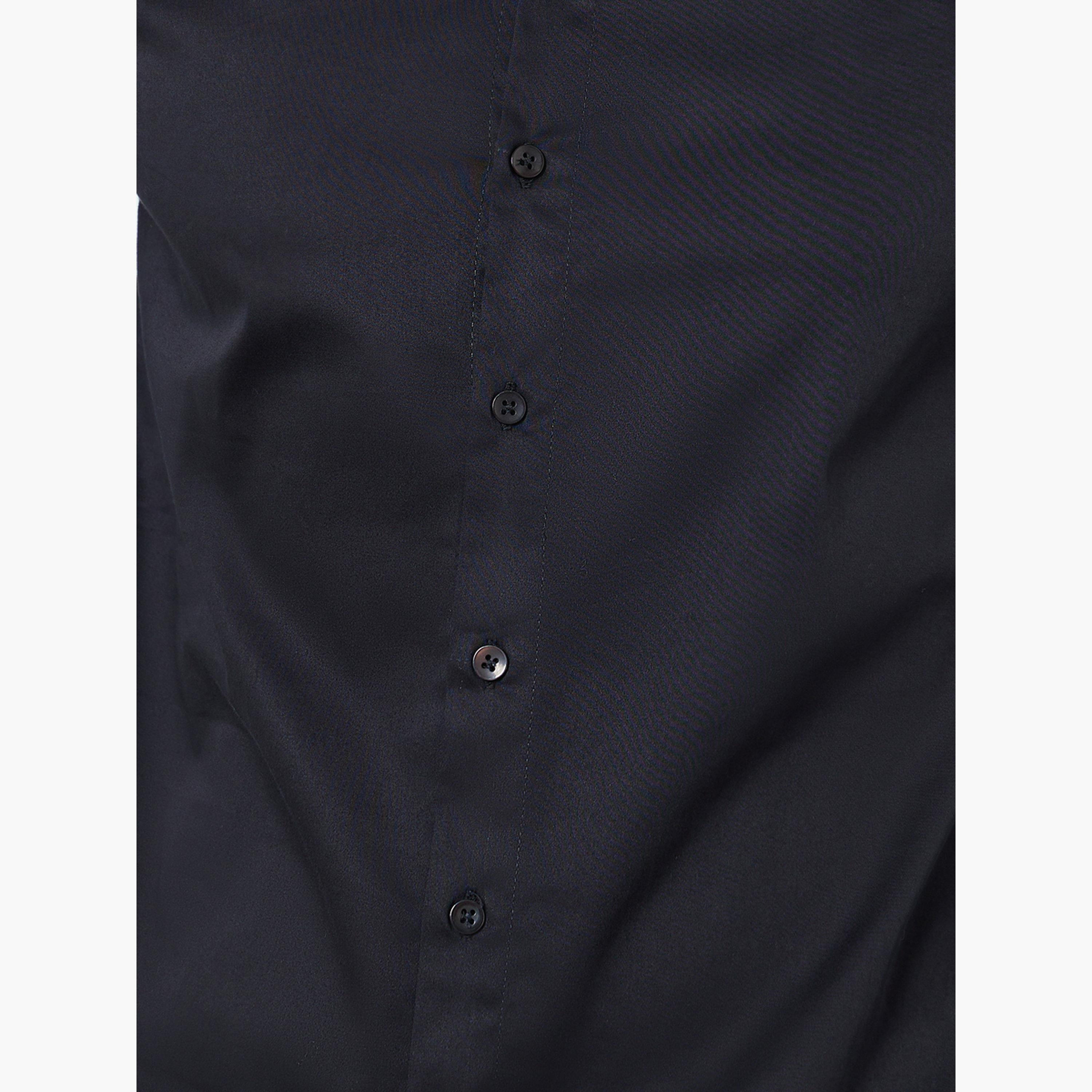Styli Men Black Plain 60s Satin Long Sleeve Slim Fit Shirt-men-clothing-shirts-image-3