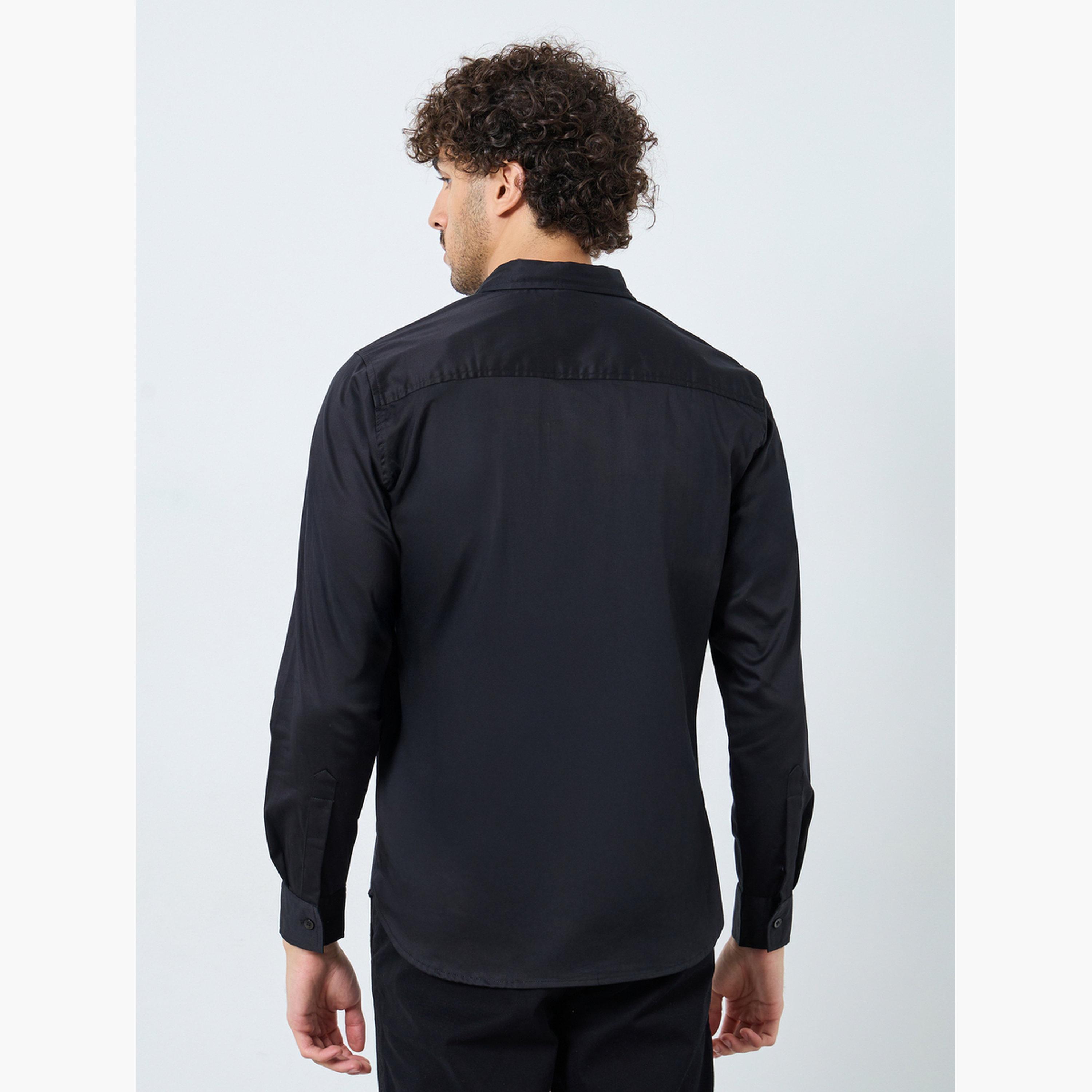 Styli Men Black Plain 60s Satin Long Sleeve Slim Fit Shirt-men-clothing-shirts-image-4