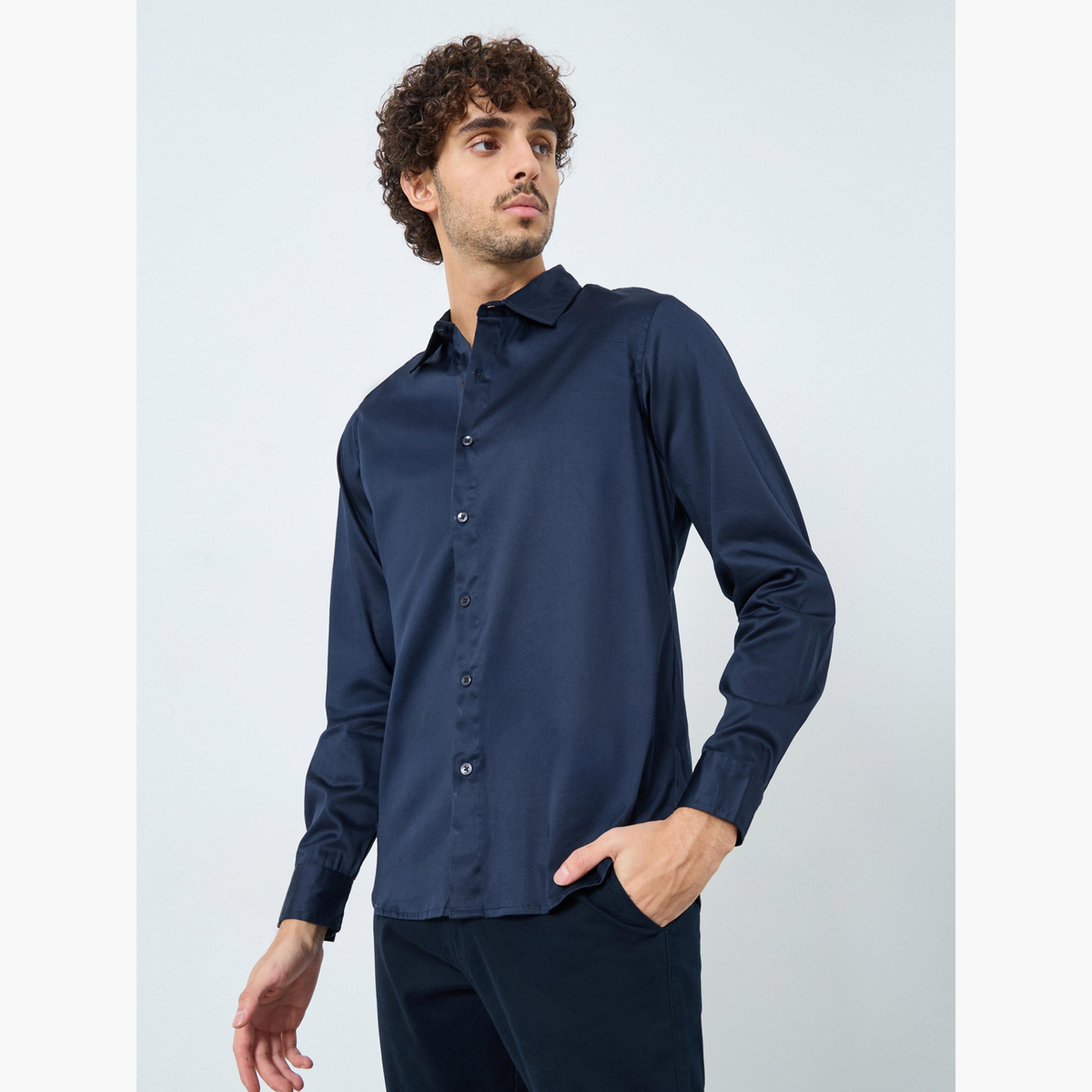 Styli Men Satin Slim Fit Tailored Long Sleeve Shirt-men-clothing-shirts-image-1