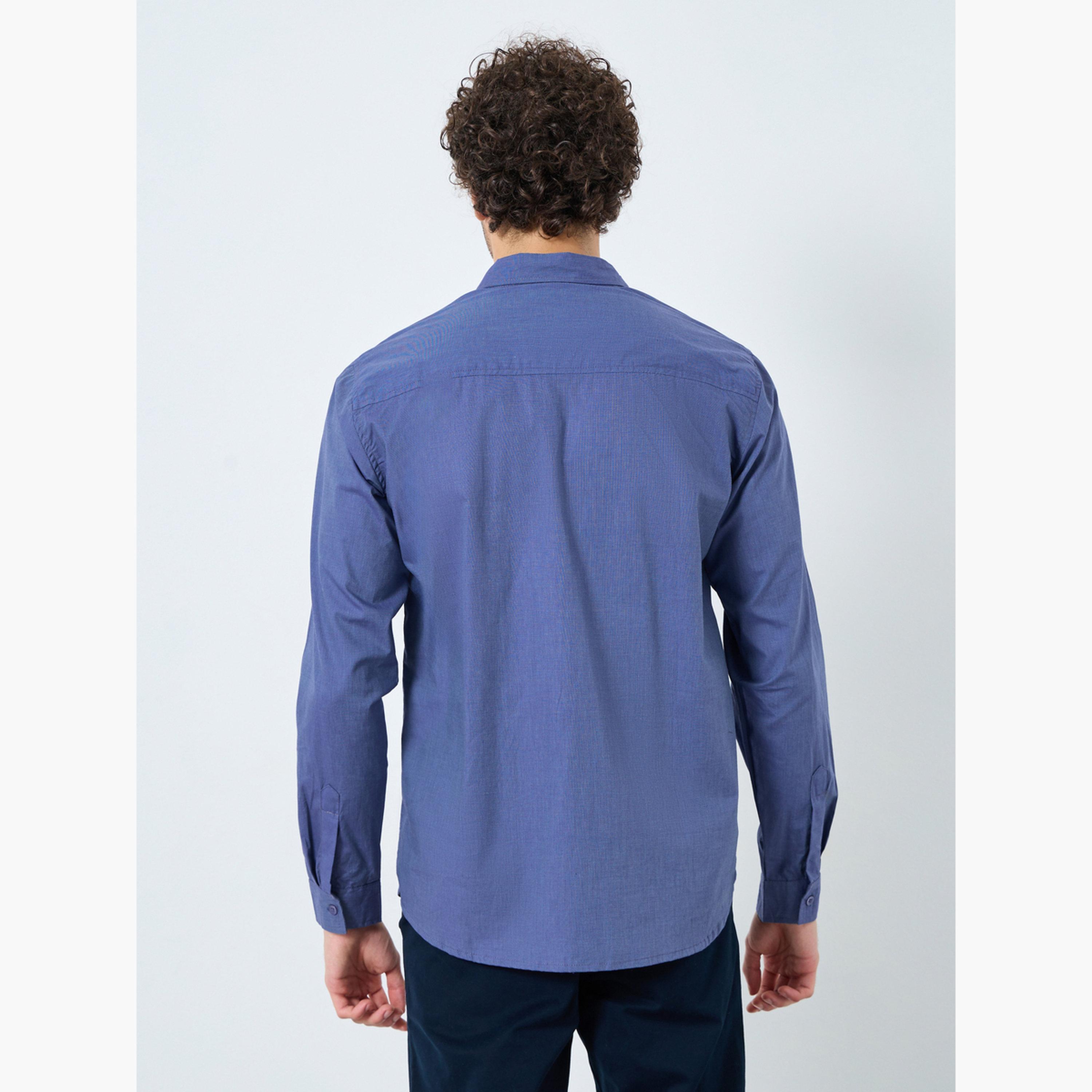 Styli Men Plain Blue Regular Fit Spread Collar Shirt-men-clothing-shirts-image-4