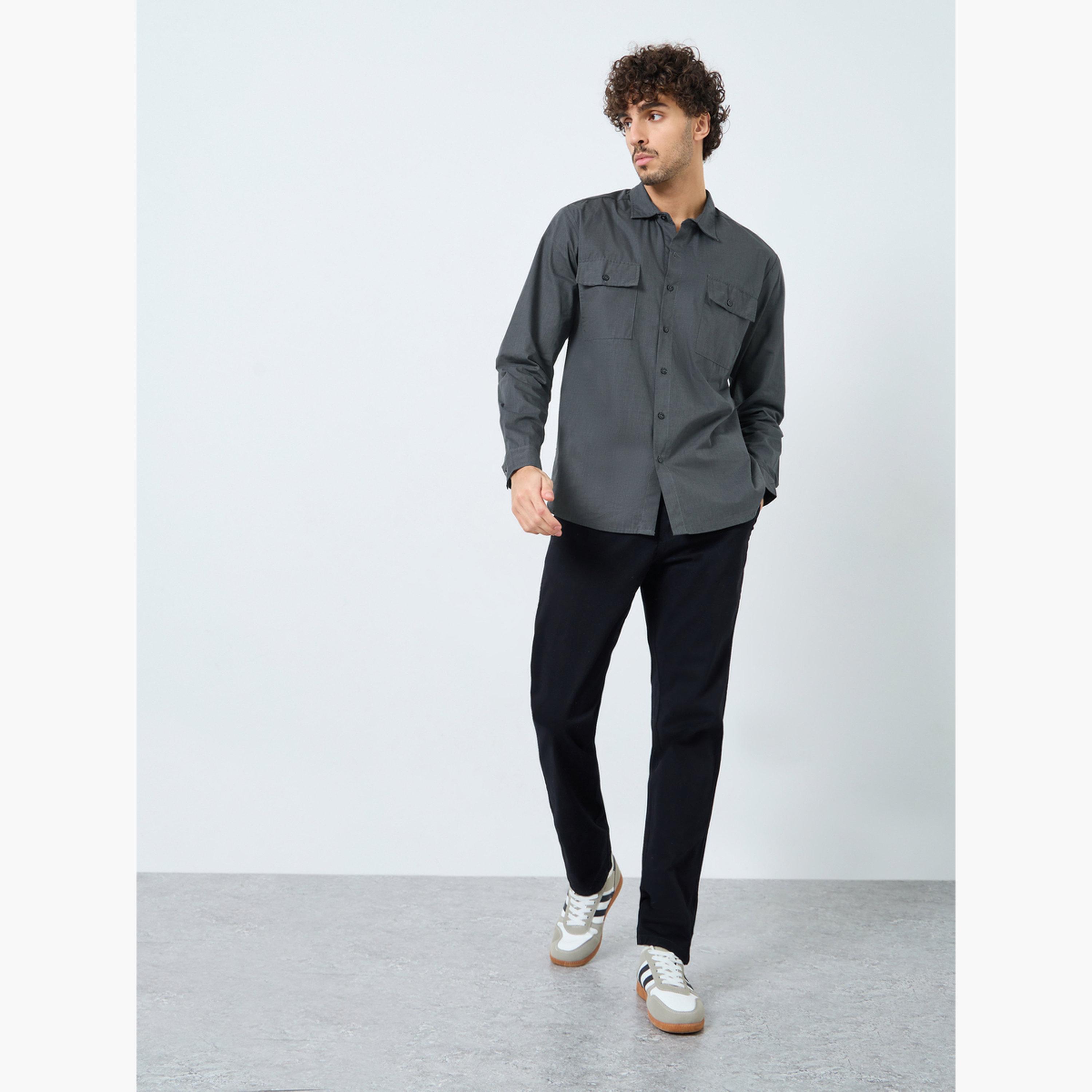 Styli Men Charcoal Chambray Long Sleeve Regular Fit Shirt-men-clothing-shirts-image-2