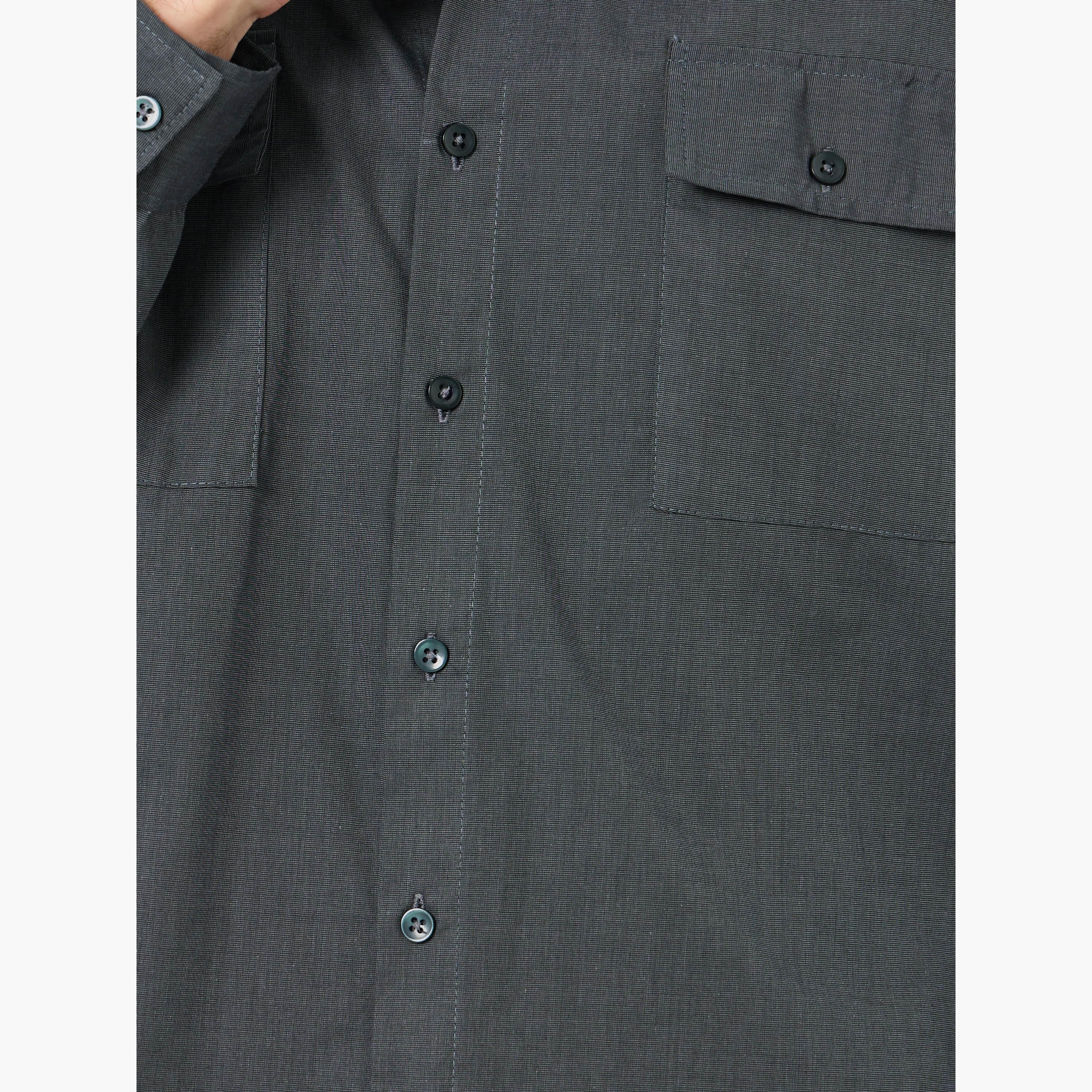 Styli Men Charcoal Chambray Long Sleeve Regular Fit Shirt-men-clothing-shirts-image-3