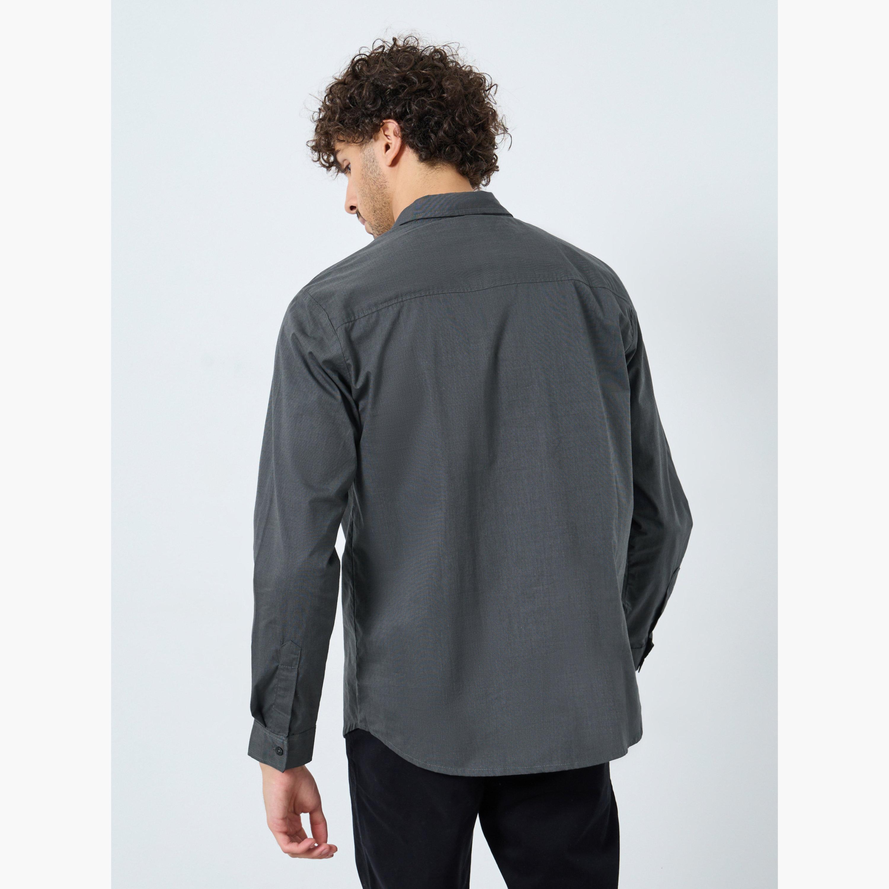 Styli Men Charcoal Chambray Long Sleeve Regular Fit Shirt-men-clothing-shirts-image-4