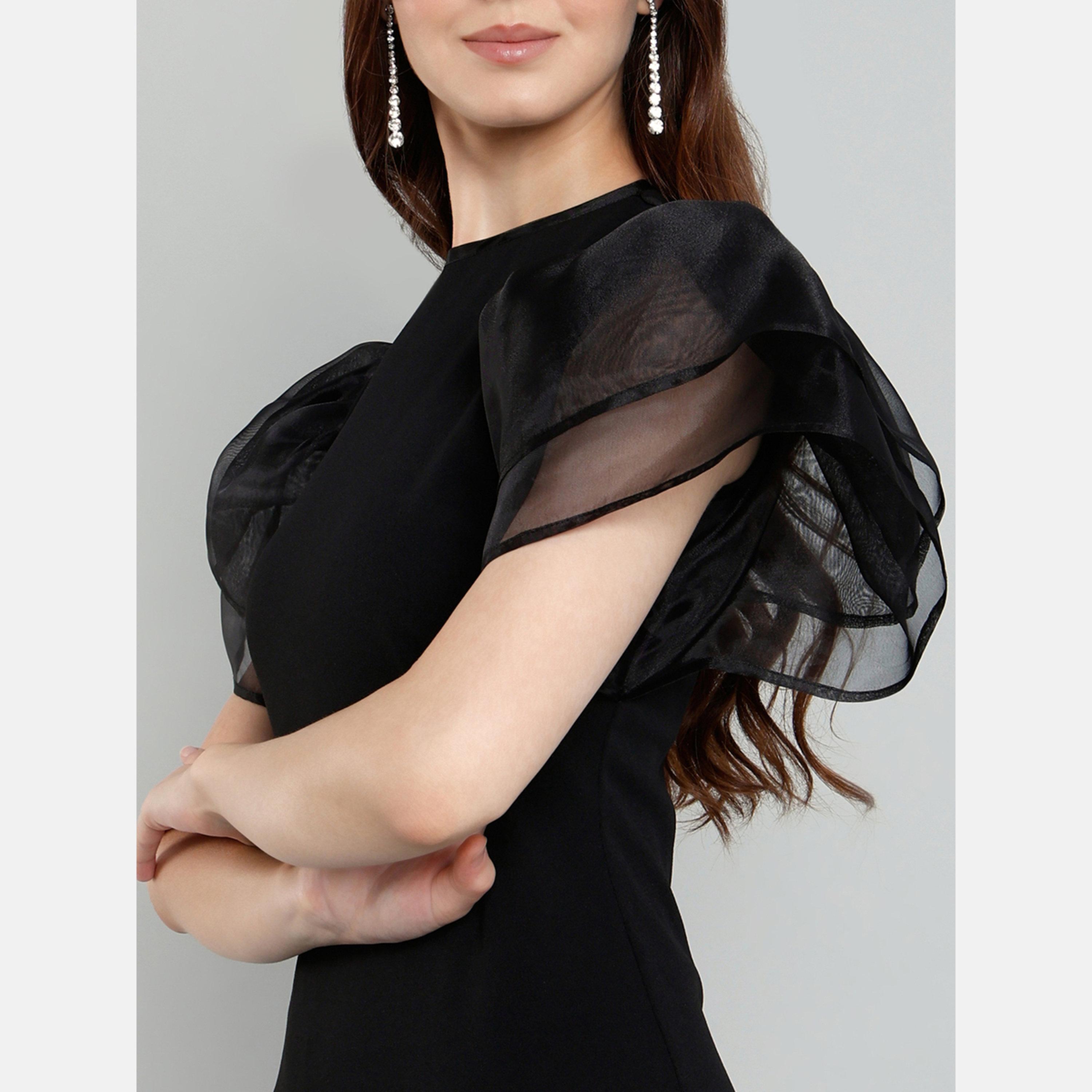 Mish Black Sheath Midi Dress with Flutter Sleeves-women-clothing-dresses-image-2
