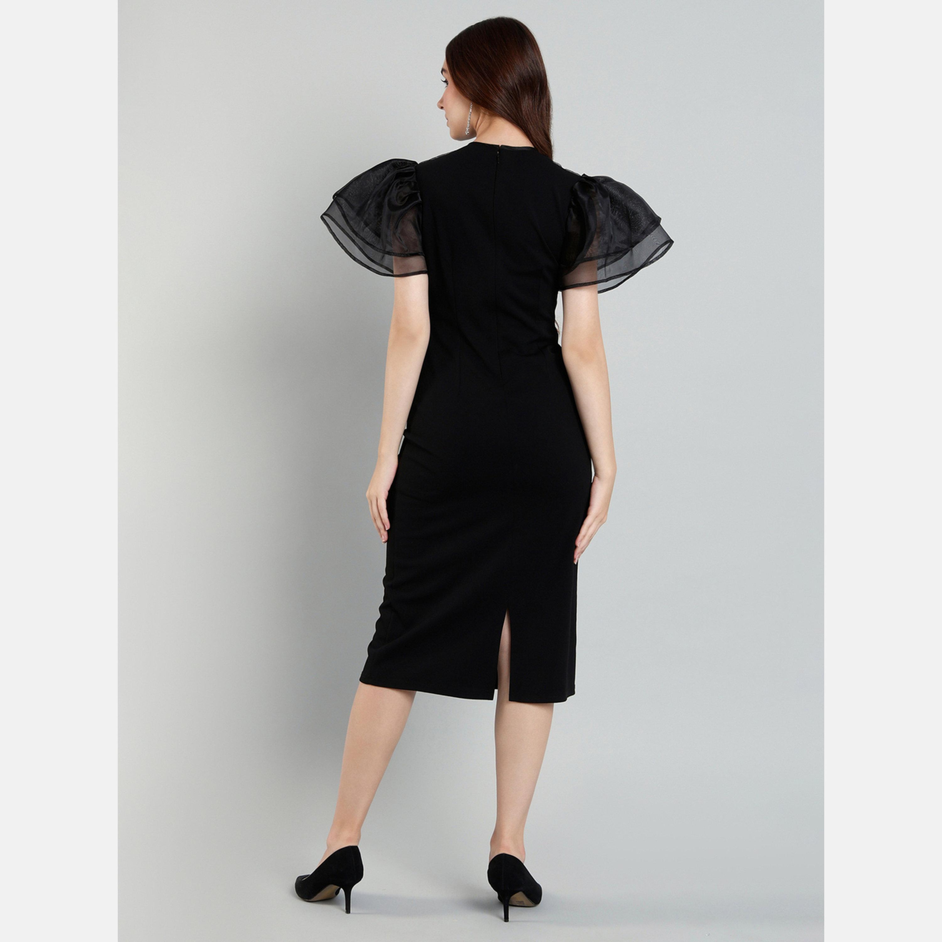 Mish Black Sheath Midi Dress with Flutter Sleeves-women-clothing-dresses-image-5