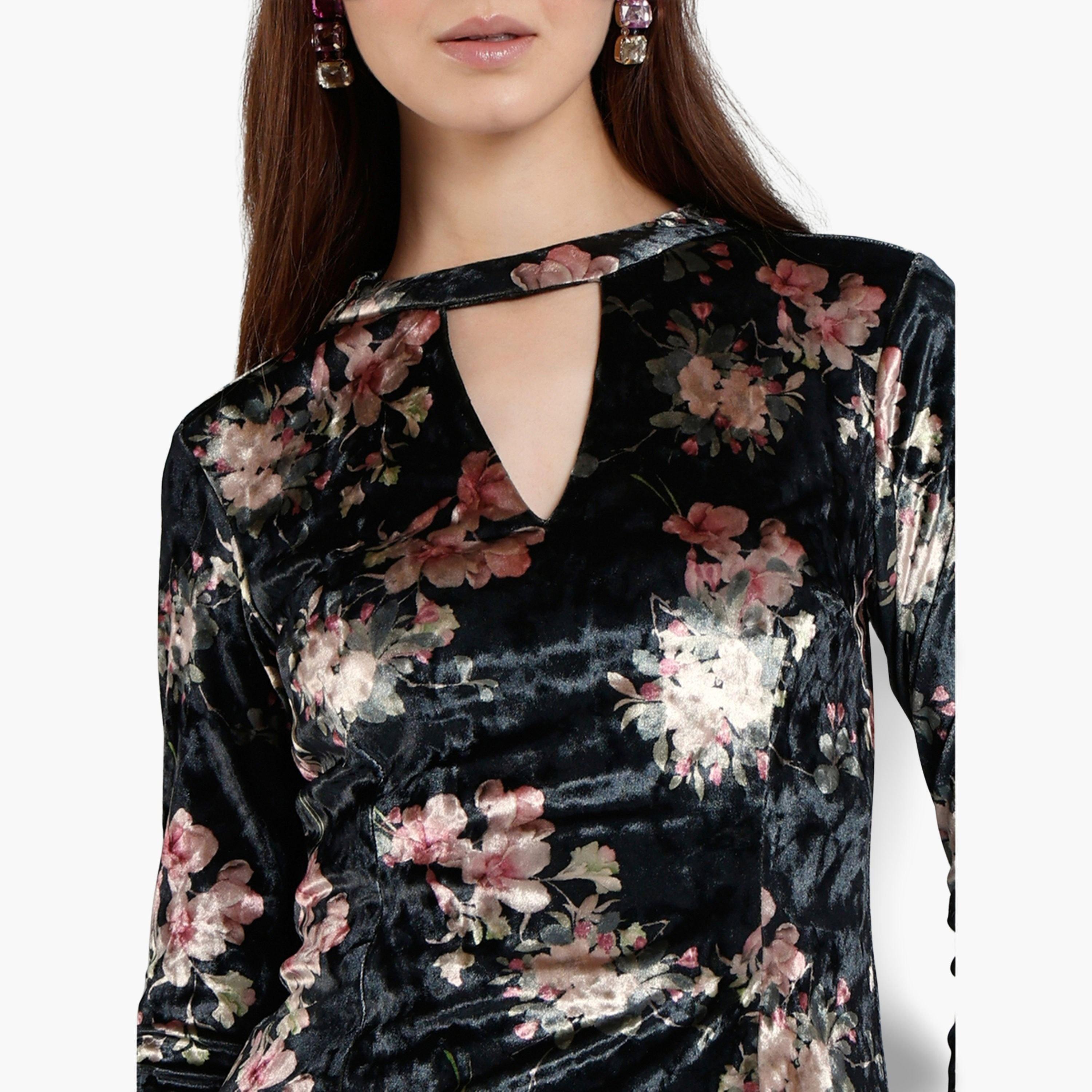 فستان مخمل بطول الركبة وطبعة زهور-women-clothing-dresses-image-5