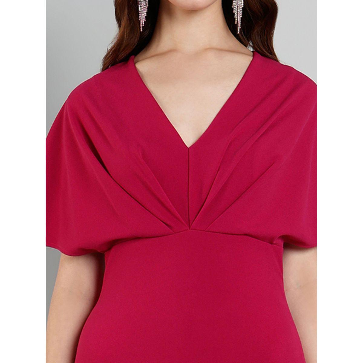 فستان قصير سادة بأكمام كيب وتفاصيل كسرات-women-clothing-dresses-image-2