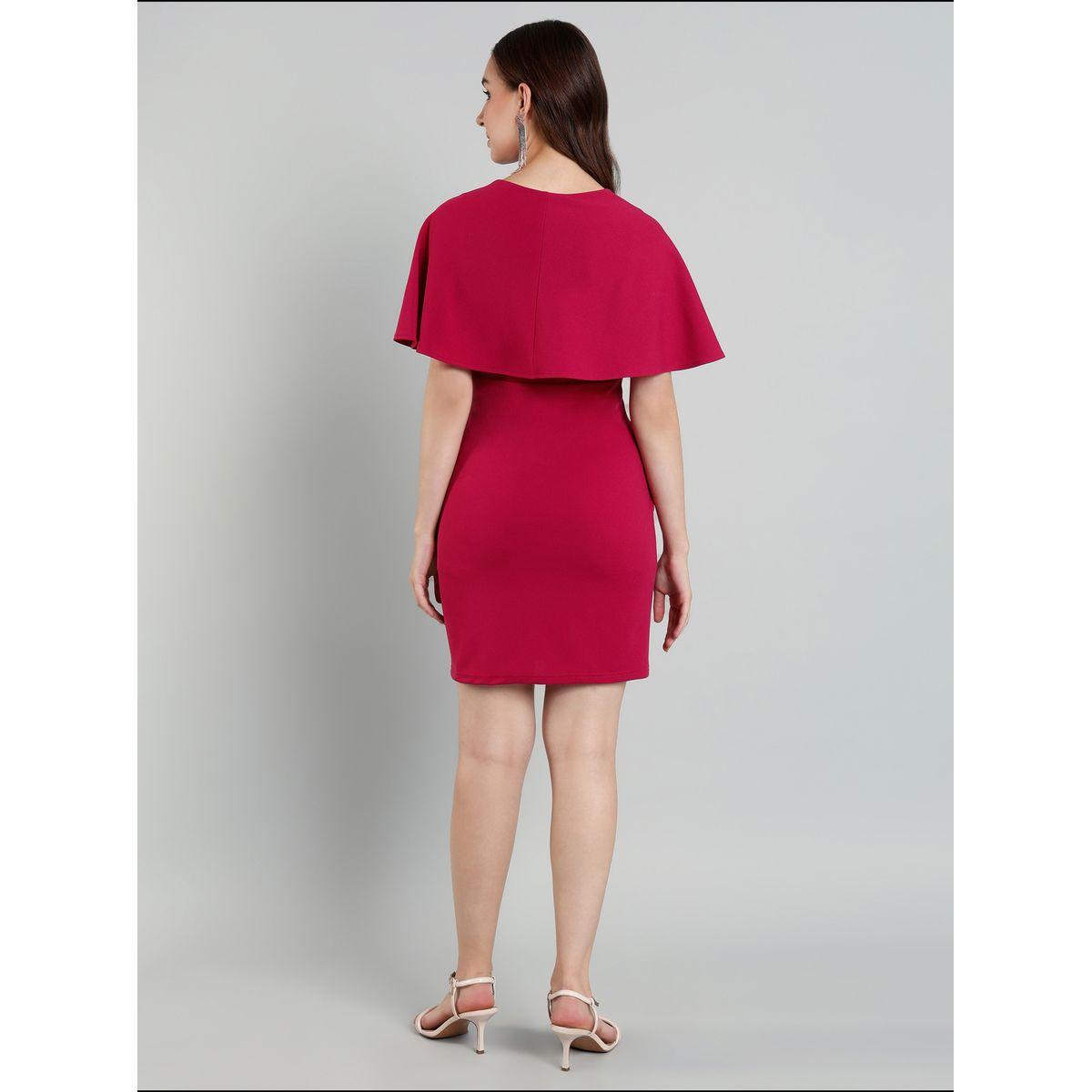 فستان قصير سادة بأكمام كيب وتفاصيل كسرات-women-clothing-dresses-image-5