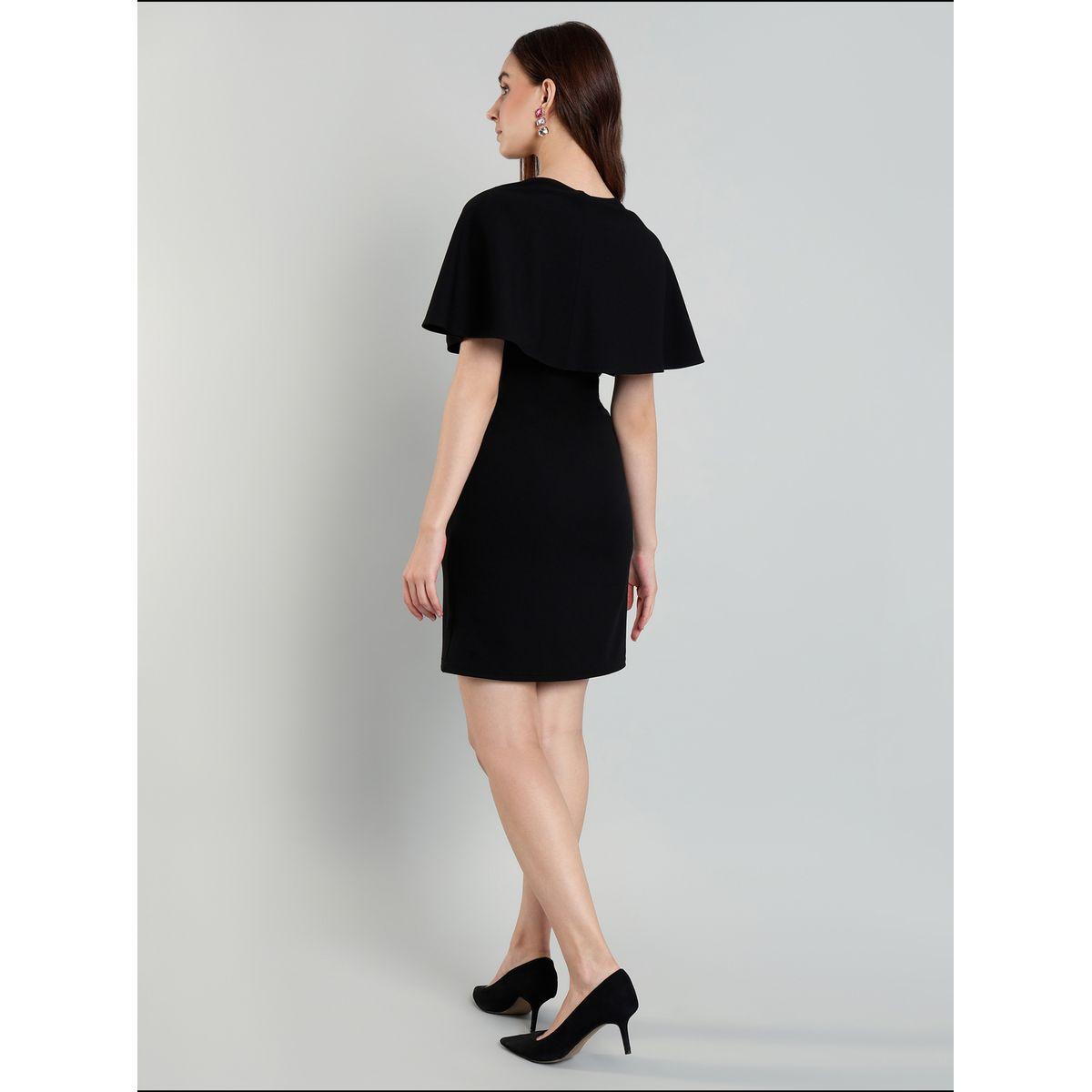 فستان قصير سادة بأكمام كيب وتفاصيل كسرات-women-clothing-dresses-image-5