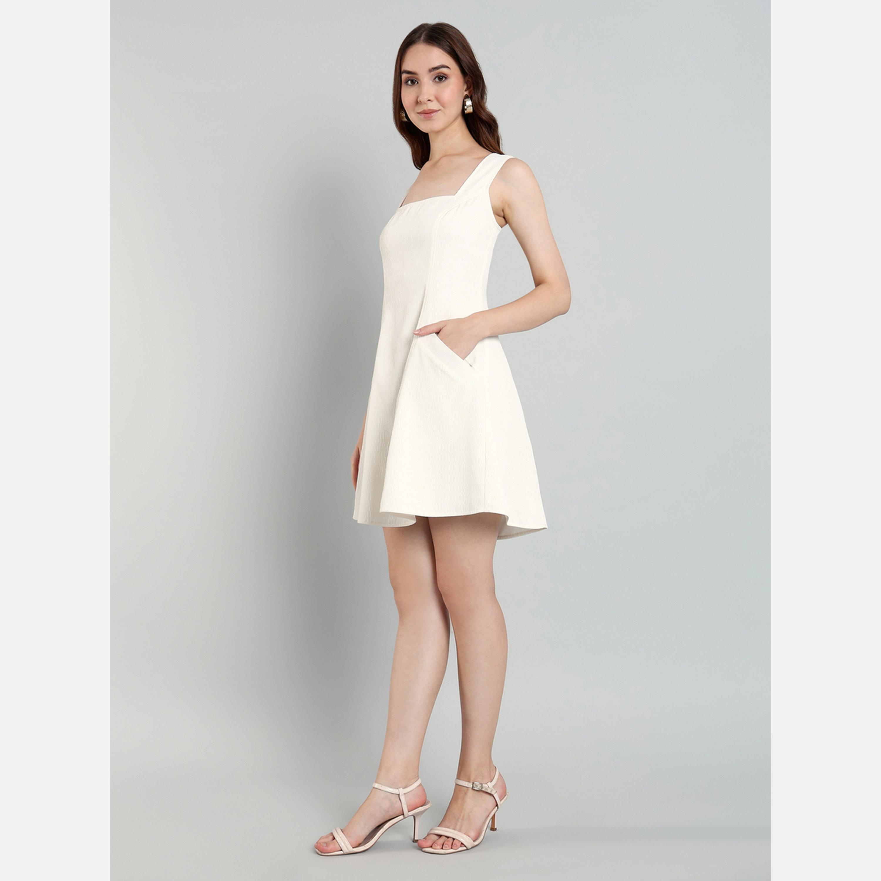 ميش - فستان أبيض قصير بدون أكمام حرف A-women-clothing-dresses-image-2
