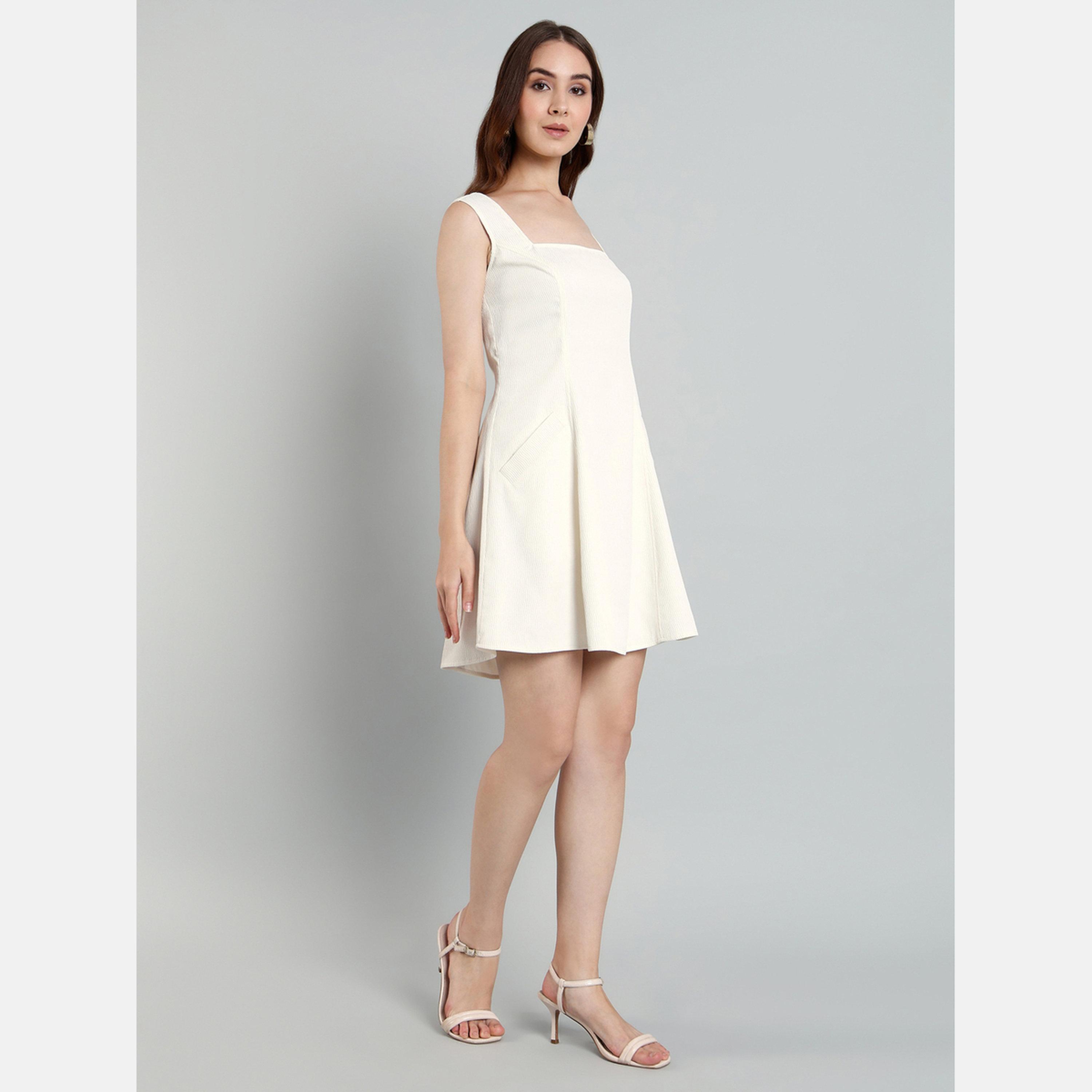 ميش - فستان أبيض قصير بدون أكمام حرف A-women-clothing-dresses-image-3
