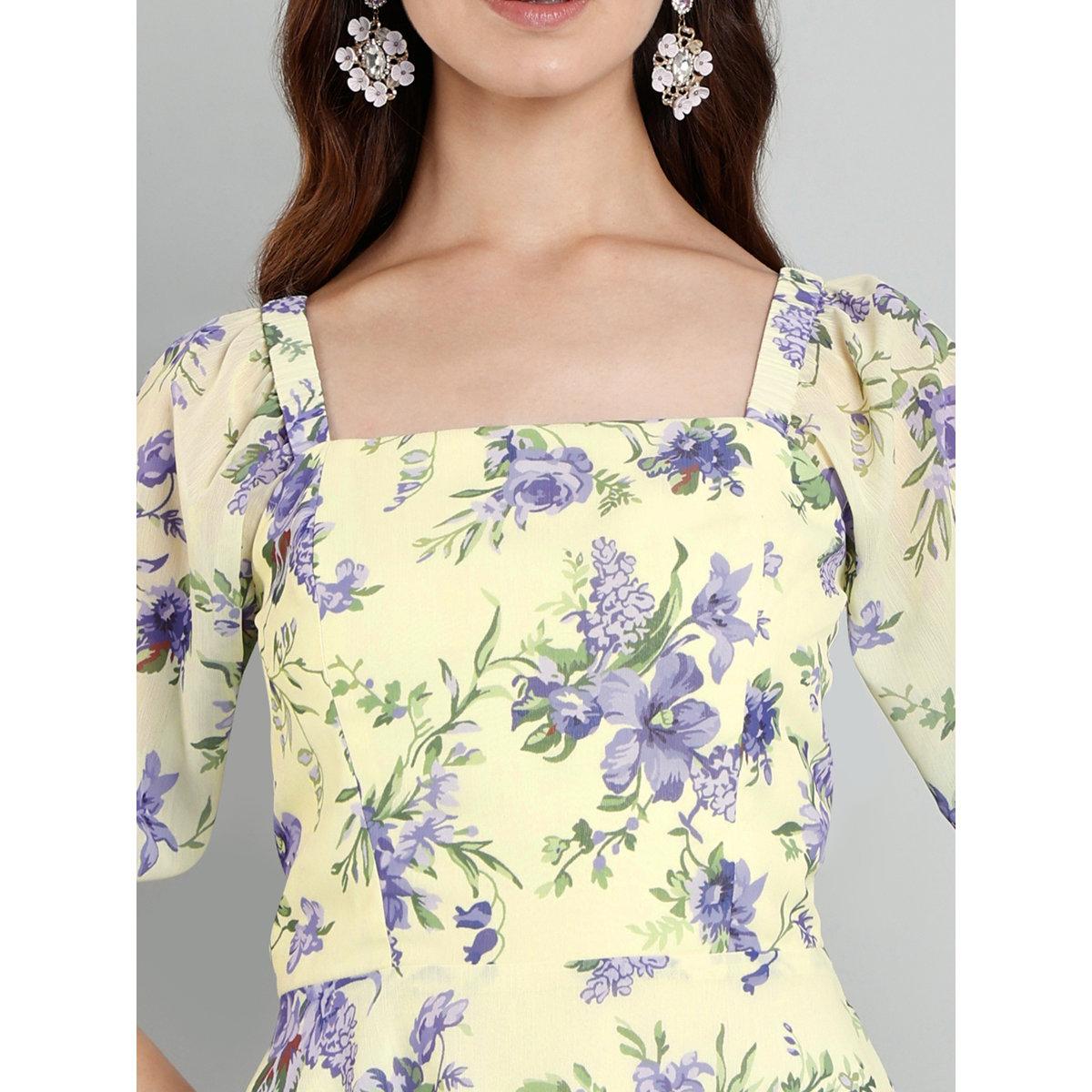 فستان بطول الركبة بطبعة زهور-women-clothing-dresses-image-2