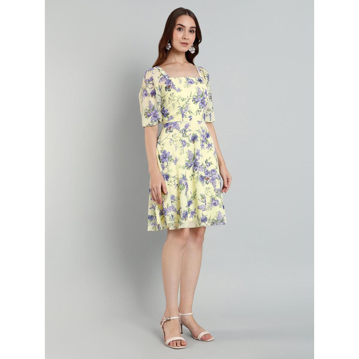 فستان بطول الركبة بطبعة زهور-women-clothing-dresses-image-3