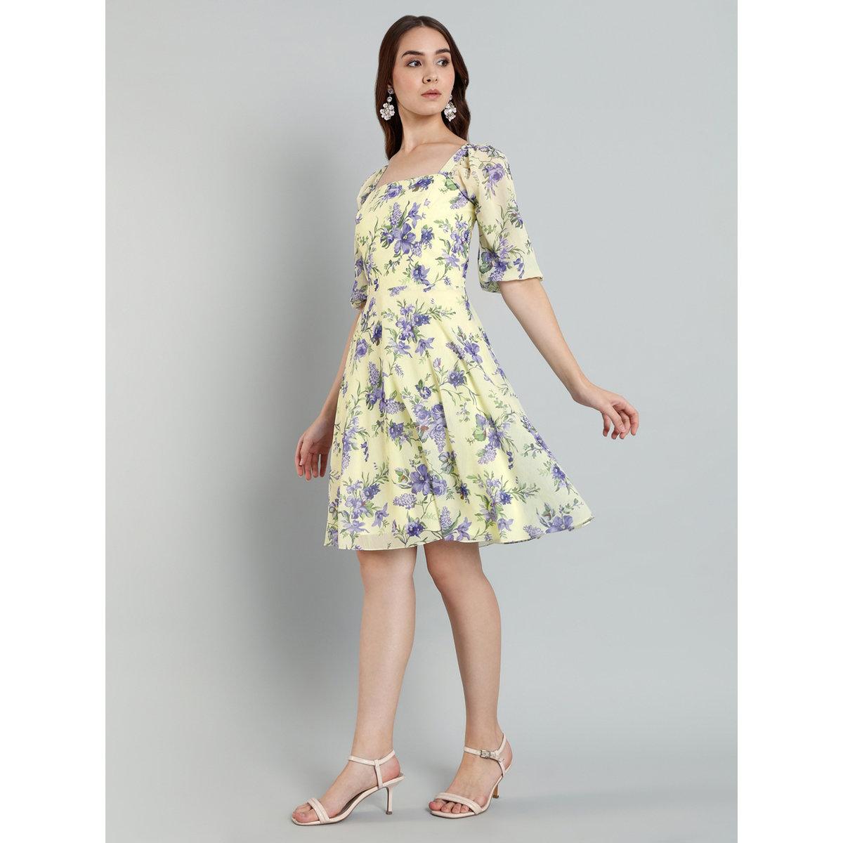 فستان بطول الركبة بطبعة زهور-women-clothing-dresses-image-4