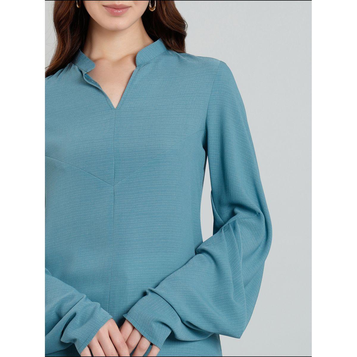 Mish Solid Balloon Sleeve Mandarin Collar Blouse-women-clothing-shirtsandblouses-blouses-image-2