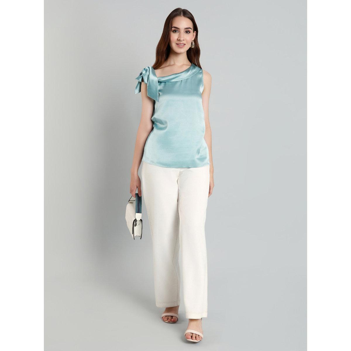 بلوزة بياقة غير متماثلة مع تفاصيل أربطة-women-clothing-shirtsandblouses-blouses-image-1