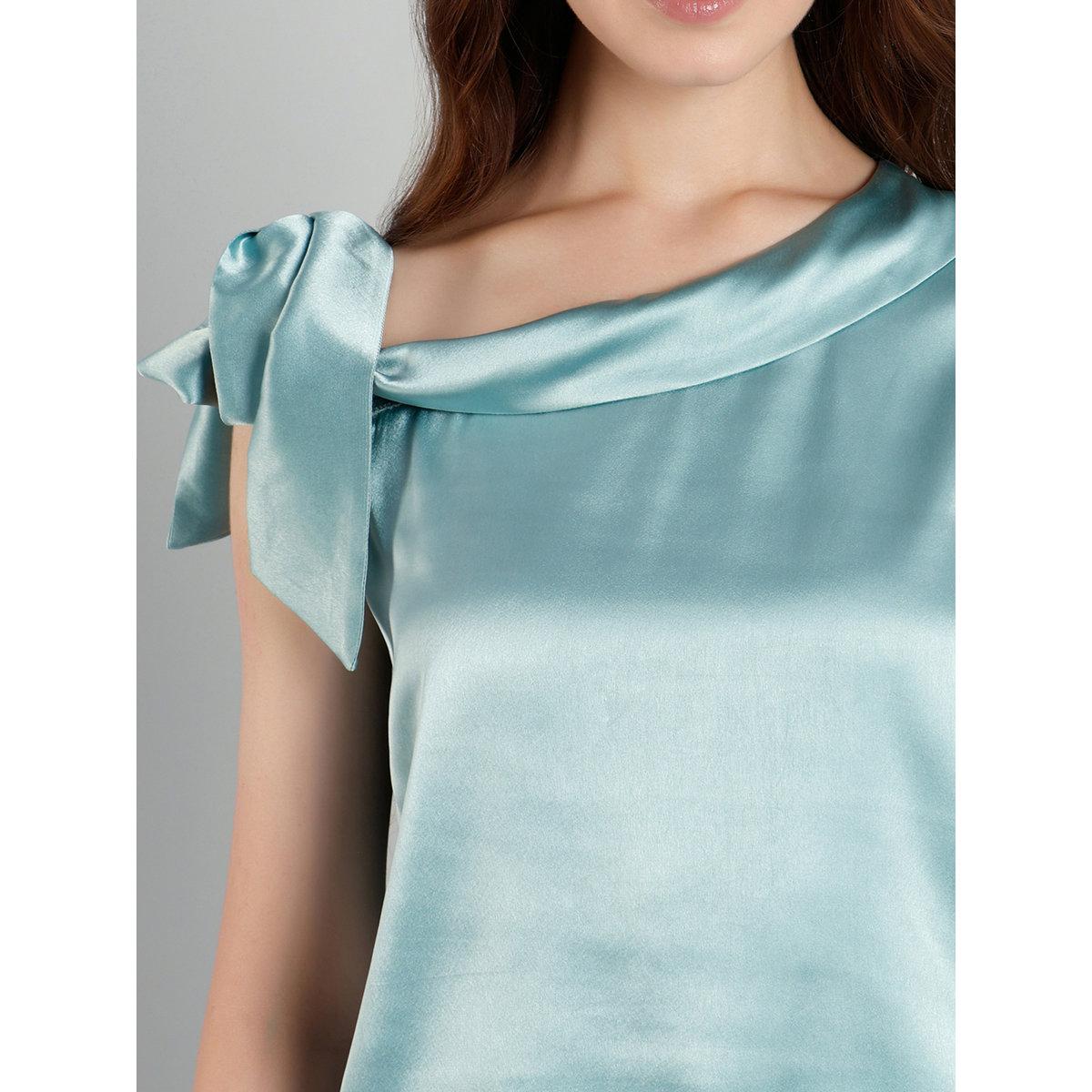 بلوزة بياقة غير متماثلة مع تفاصيل أربطة-women-clothing-shirtsandblouses-blouses-image-2