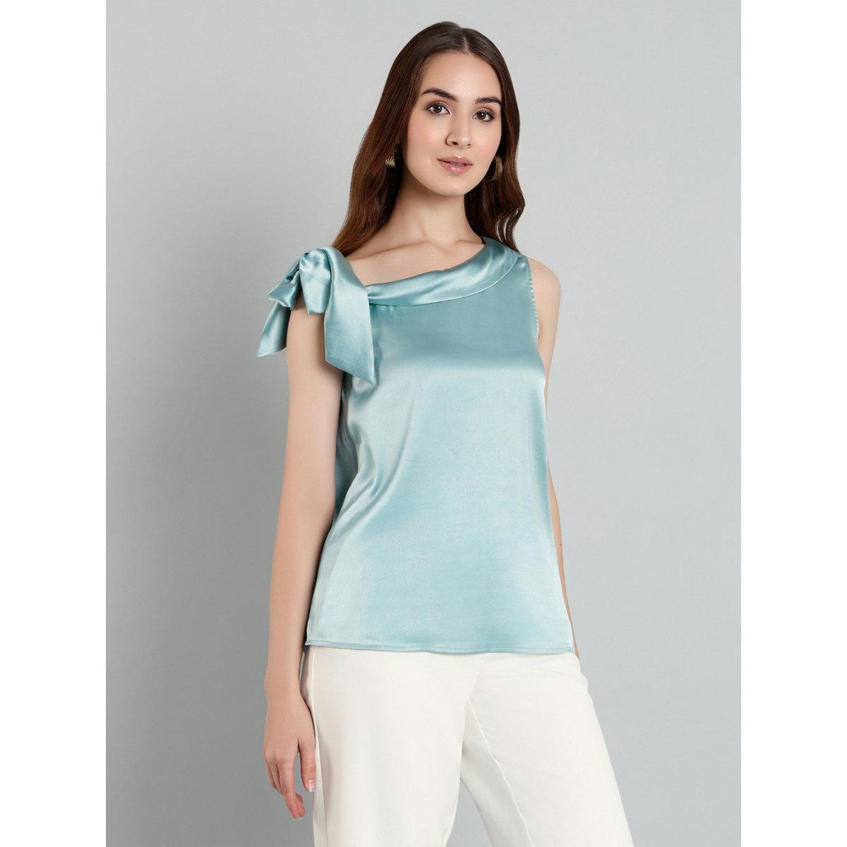 بلوزة بياقة غير متماثلة مع تفاصيل أربطة-women-clothing-shirtsandblouses-blouses-image-3