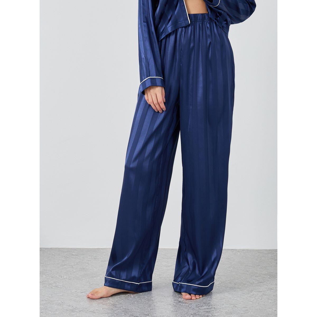 Styli Satin Jacquard Striped Piped Shirt and Pyjama Set-women-clothing-nightwear-pyjamas-longsets-image-5