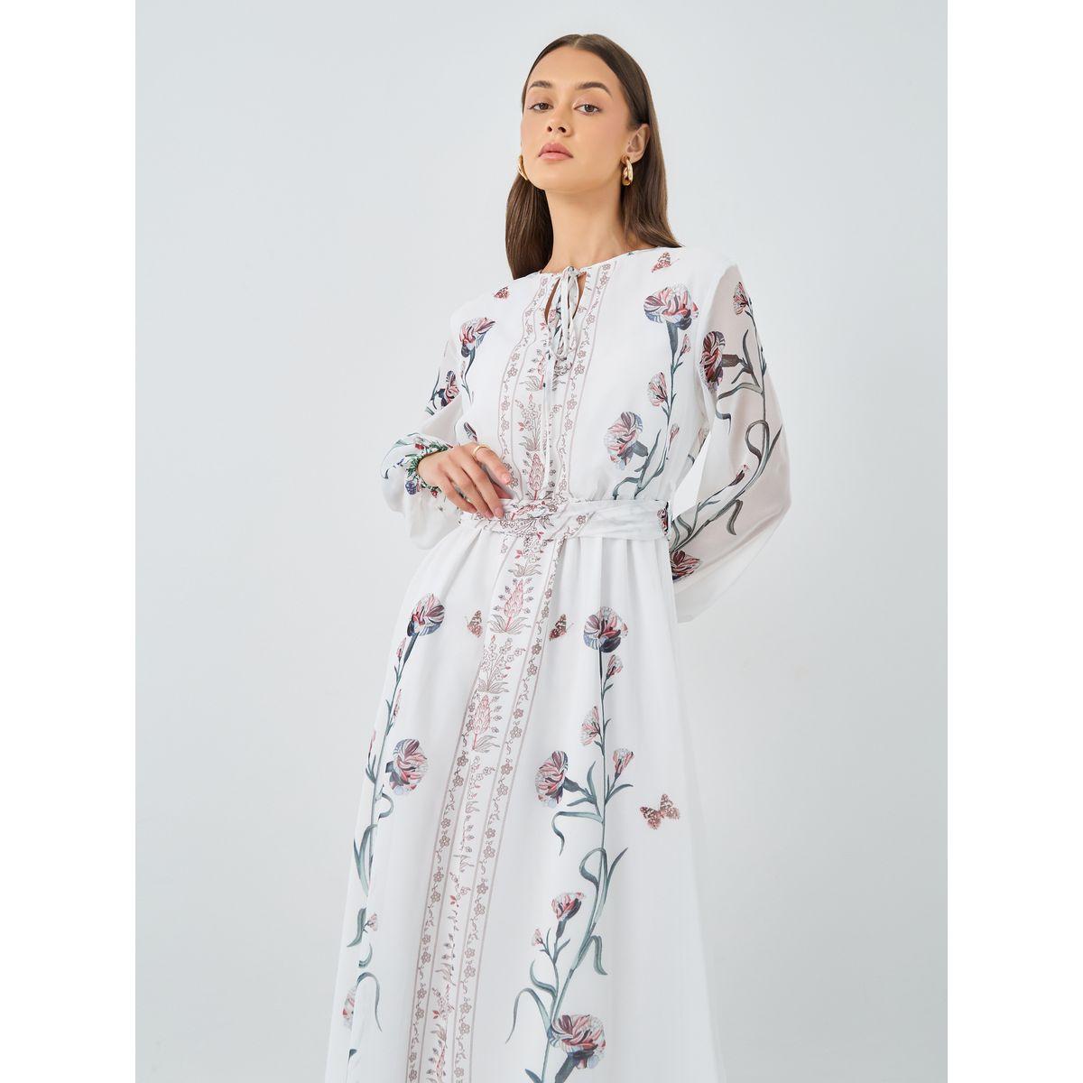 فستان طويل بطبعة زهور وياقة بأربطة-women-clothing-dresses-image-3