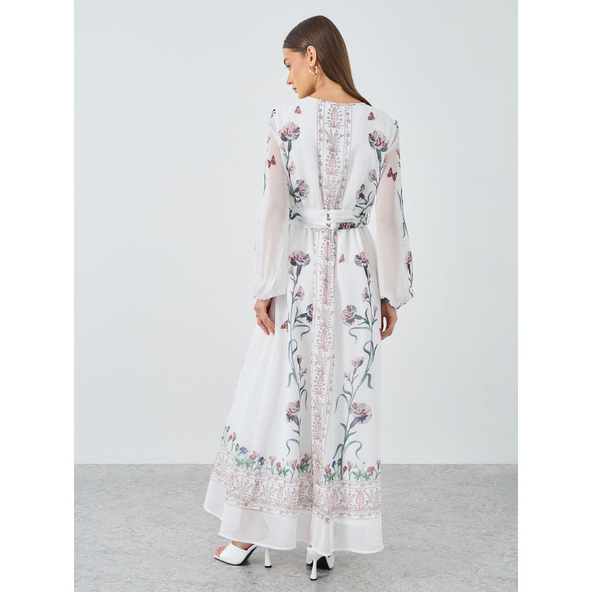 فستان طويل بطبعة زهور وياقة بأربطة-women-clothing-dresses-image-5