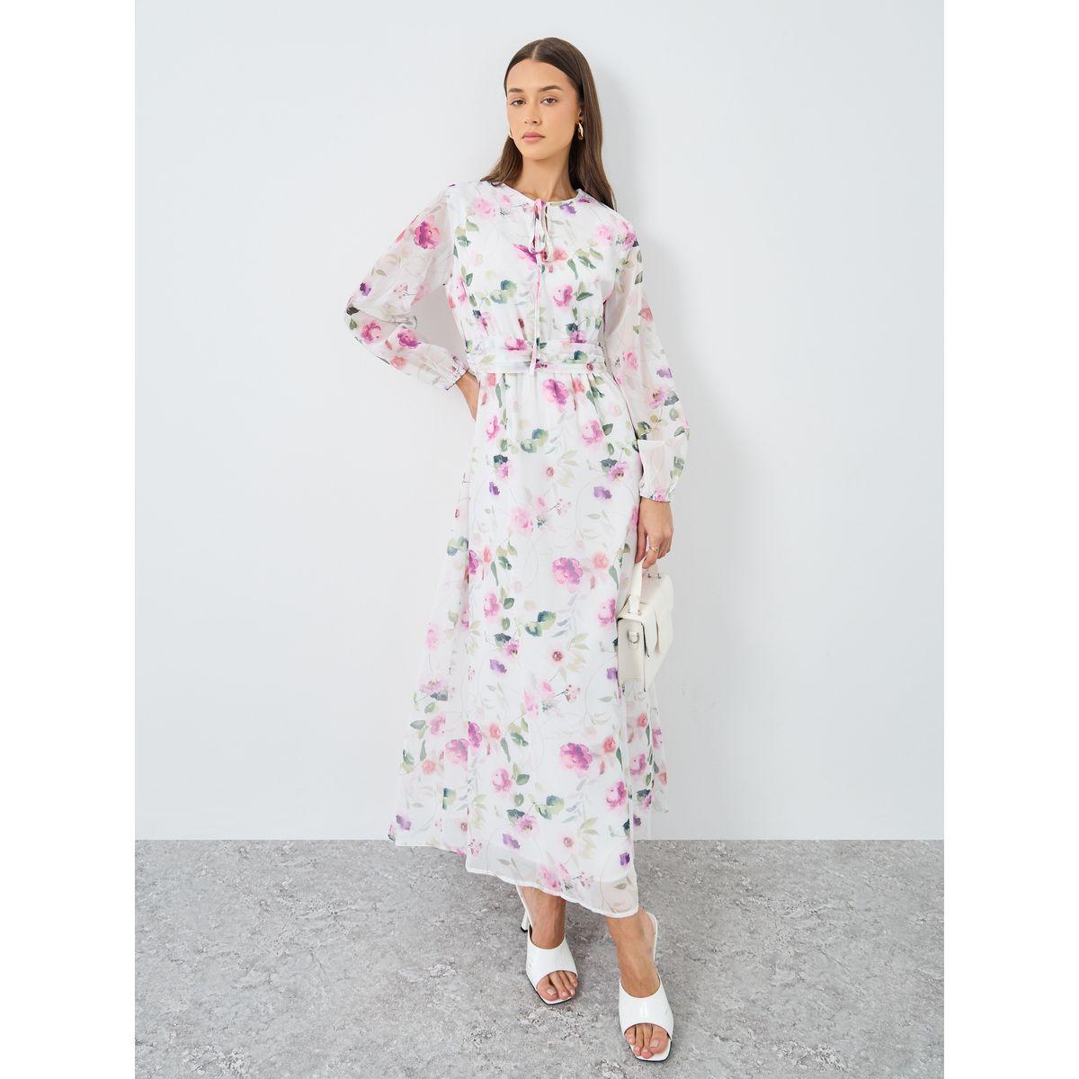 فستان طويل بطبعة زهور وأكمام طويلة-women-clothing-dresses-image-1