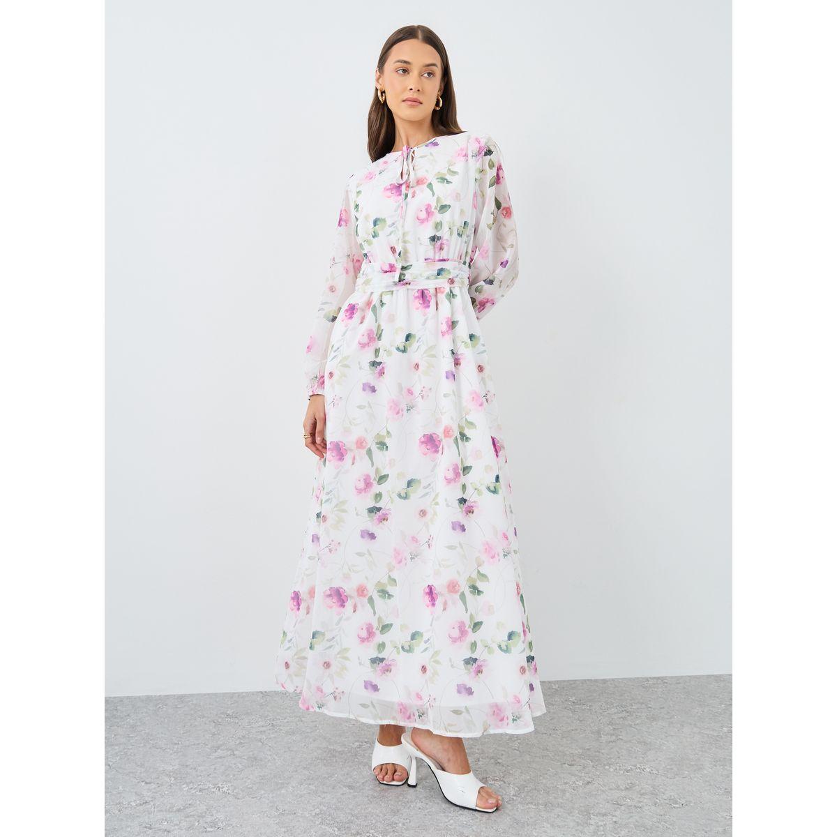 فستان طويل بطبعة زهور وأكمام طويلة-women-clothing-dresses-image-2