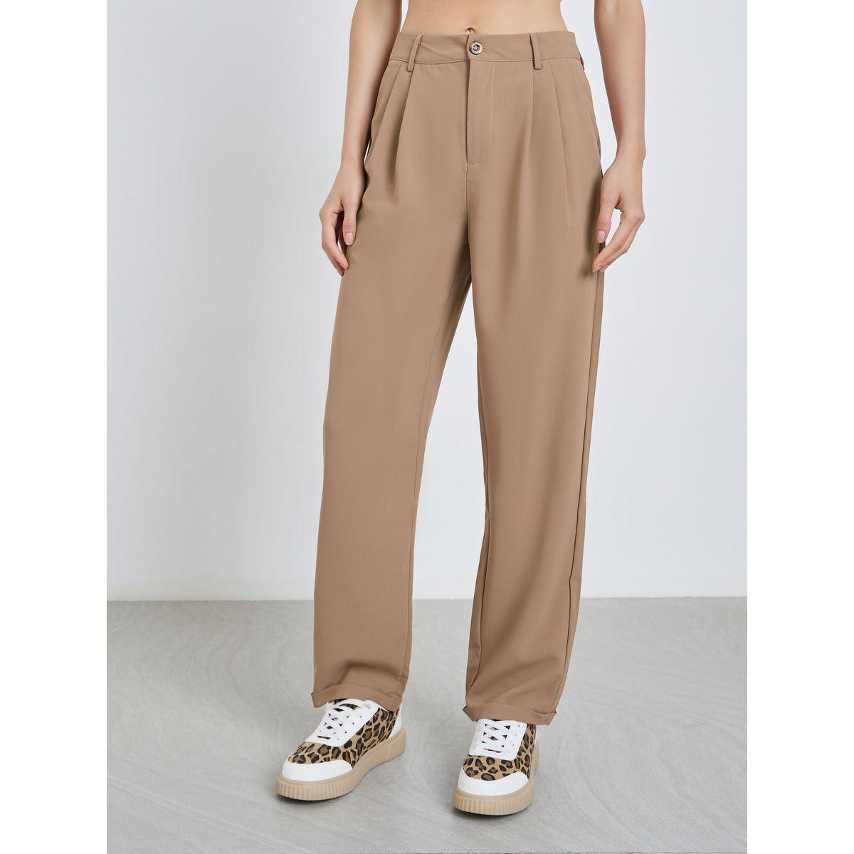 بنطال سادة بخصر متوسط مع تفاصيل جيوب-women-clothing-bottoms-trousers-image-2
