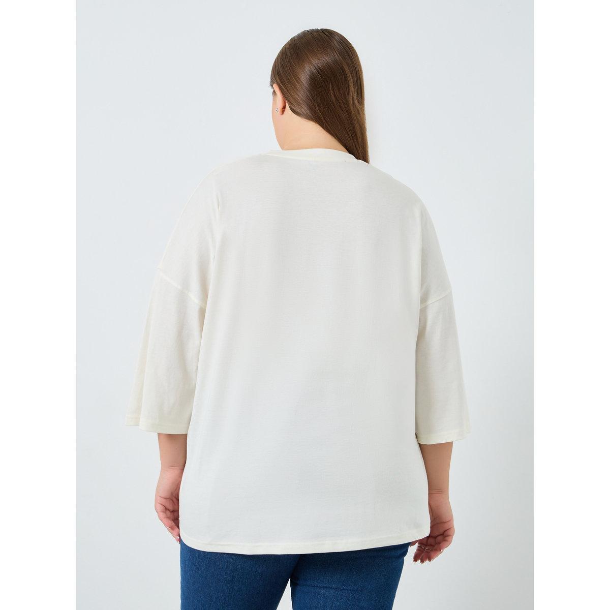 Styli Plus Size Cream Slogan Print T-Shirt-women-clothing-tshirts-image-5