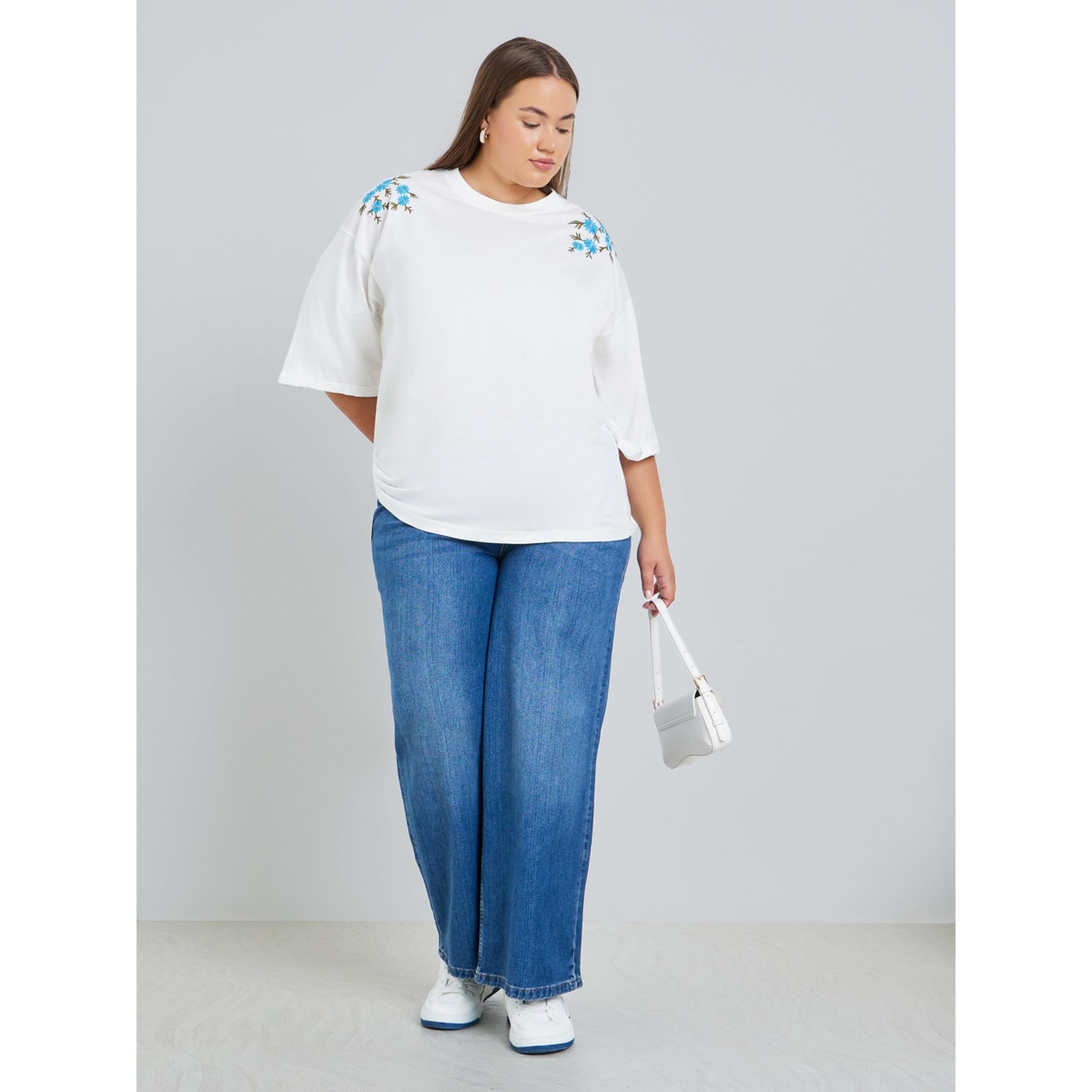 Styli Women Plus Size White Embroidered T-Shirt-women-clothing-tshirts-image-2