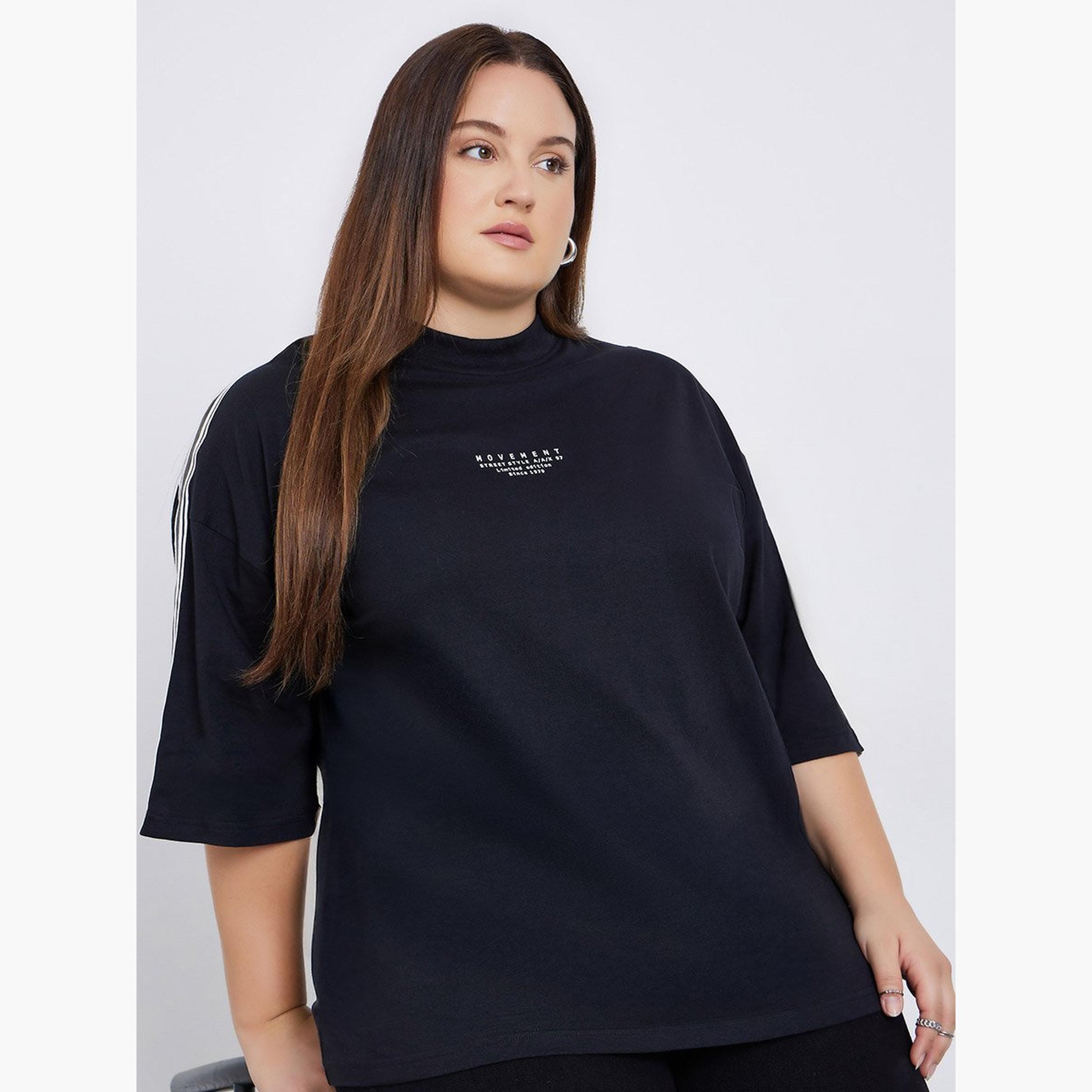 Styli Plus Size Taping Detail Cotton Jersey T-Shirt-women-clothing-tshirts-image-2
