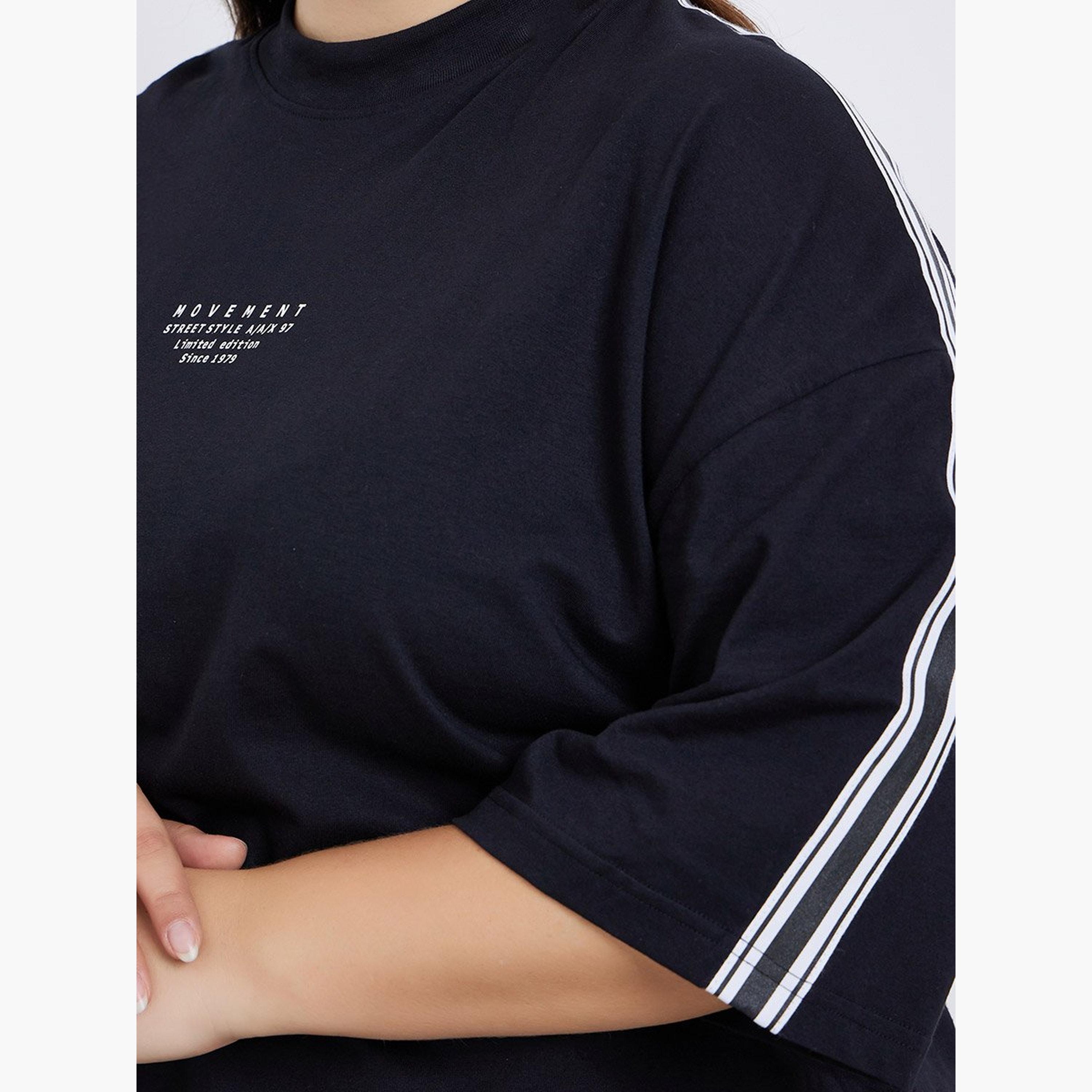 Styli Plus Size Taping Detail Cotton Jersey T-Shirt-women-clothing-tshirts-image-3