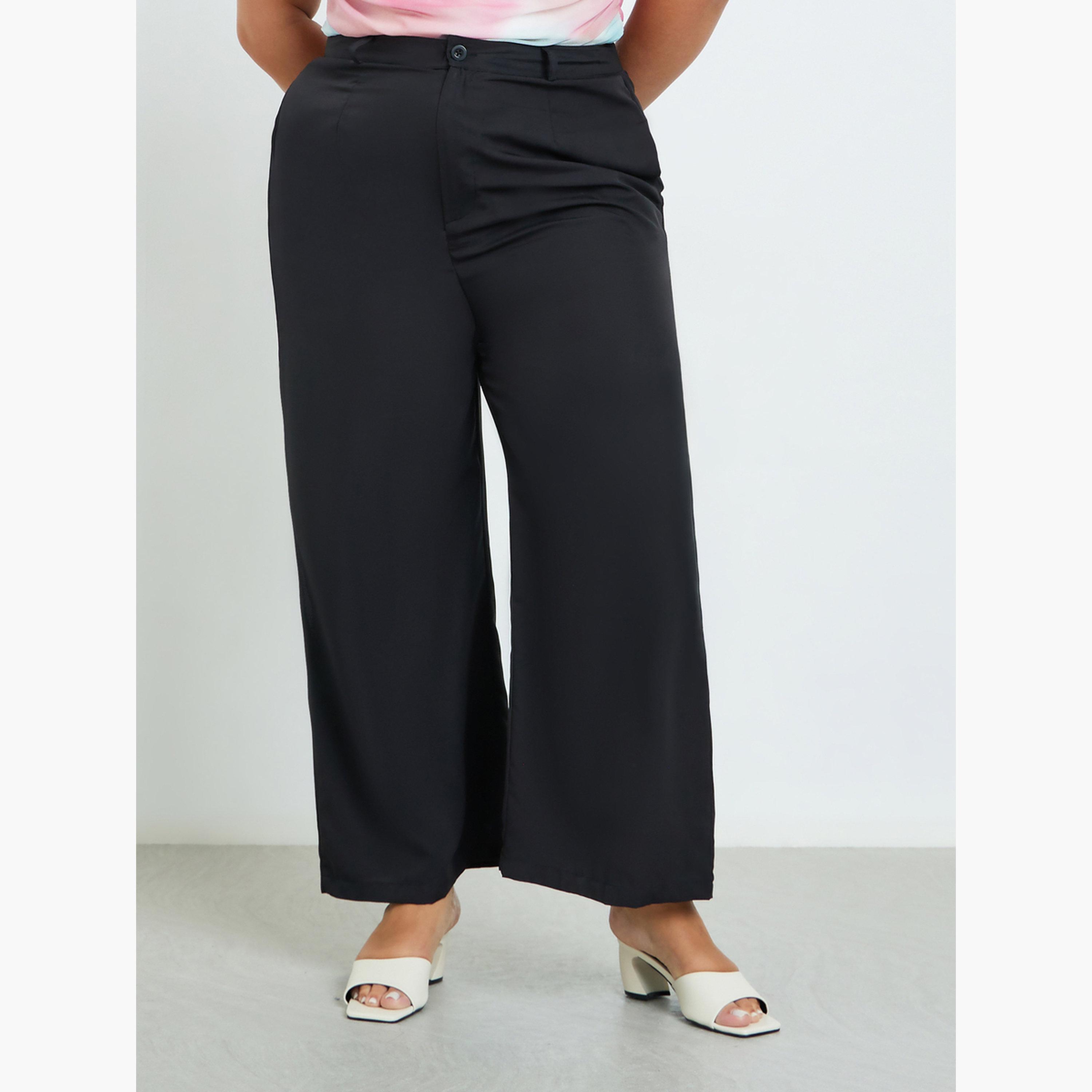 Styli Women Plus Size Black Wide Leg Trousers-women-clothing-bottoms-trousers-image-1