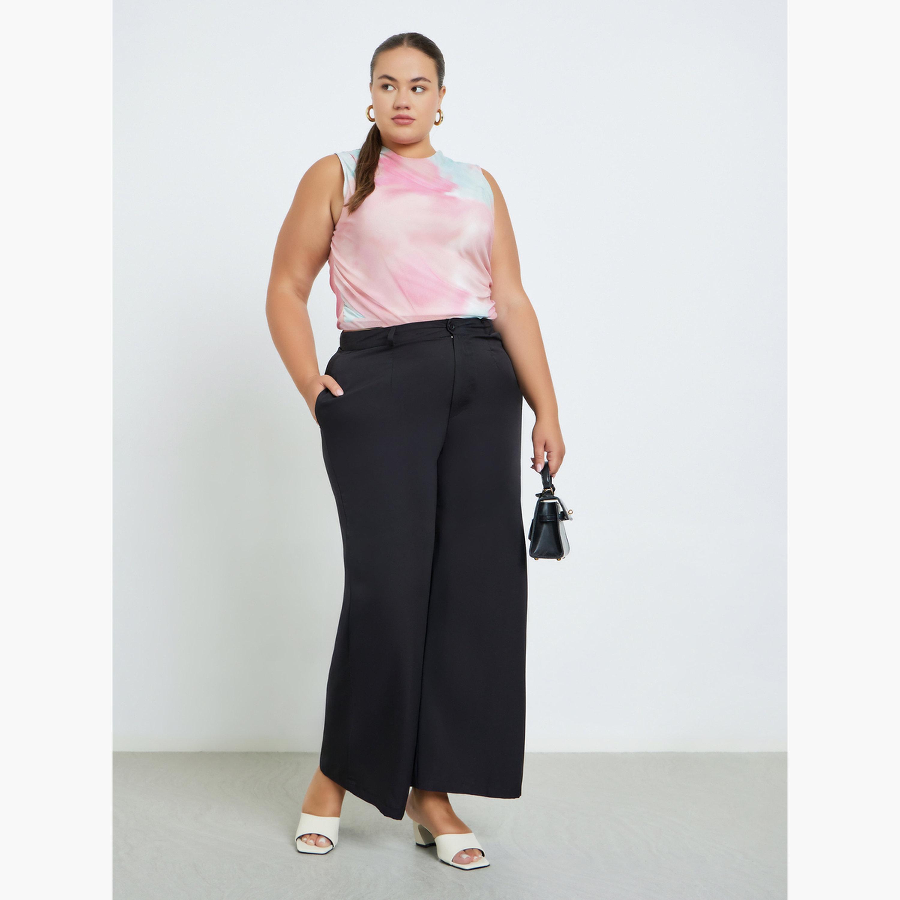 Styli Women Plus Size Black Wide Leg Trousers-women-clothing-bottoms-trousers-image-2