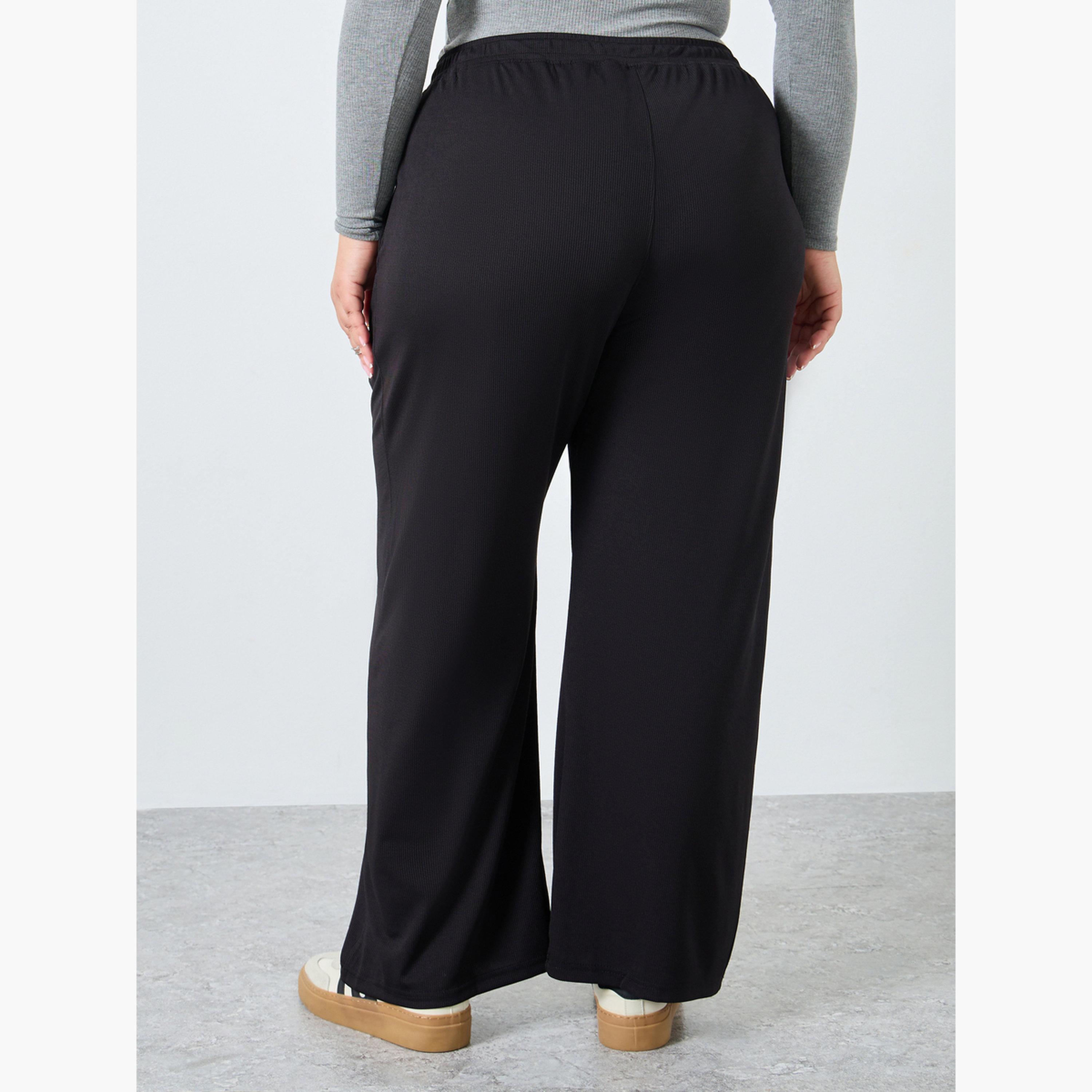 ستايلي - بنطال أسود واسع الساق مضلع مقاس كبير-women-clothing-bottoms-joggers-image-3