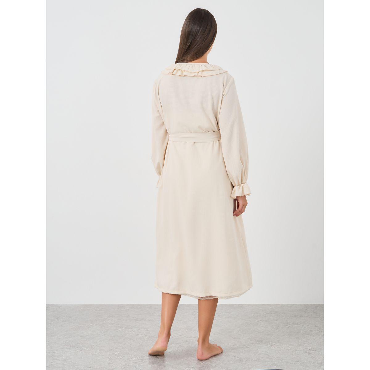 Styli Solid Strappy Slip Dress and Robe with Ruffle Set-women-clothing-nightwear-robes-image-5