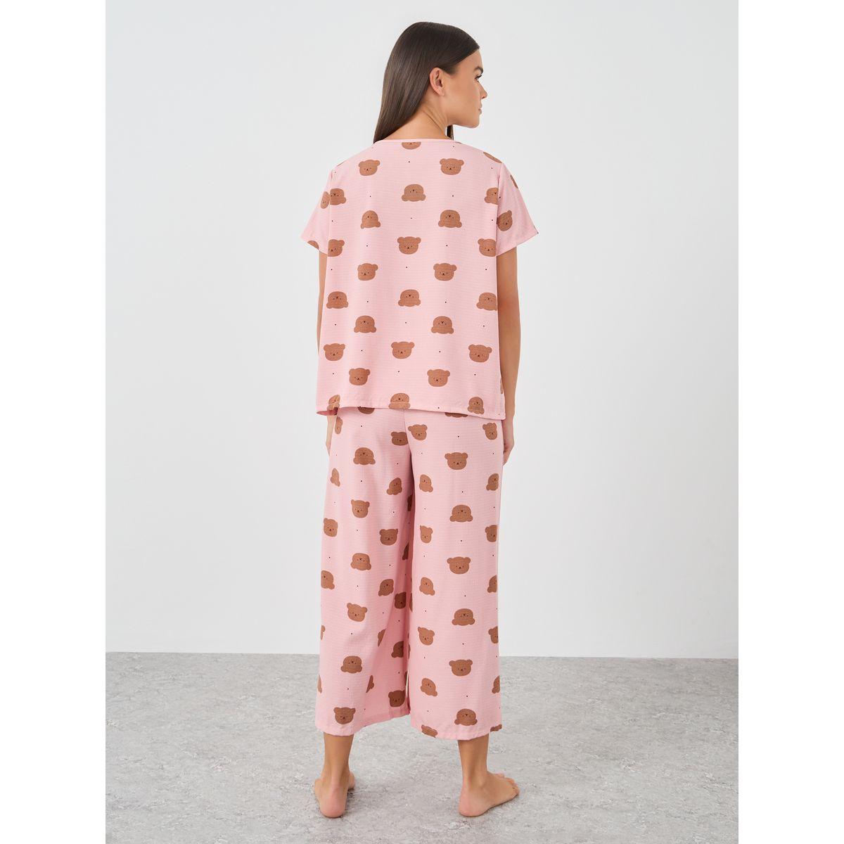 Styli Women Pink All-Over Teddy Print Button Front Shirt and Pyjama Set-women-clothing-nightwear-pyjamas-longsets-image-5