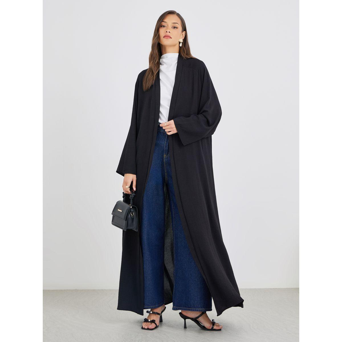 عباية مفتوحة من الأمام بتفاصيل بارزة الملمس-women-arabicclothing-abayas-image-1