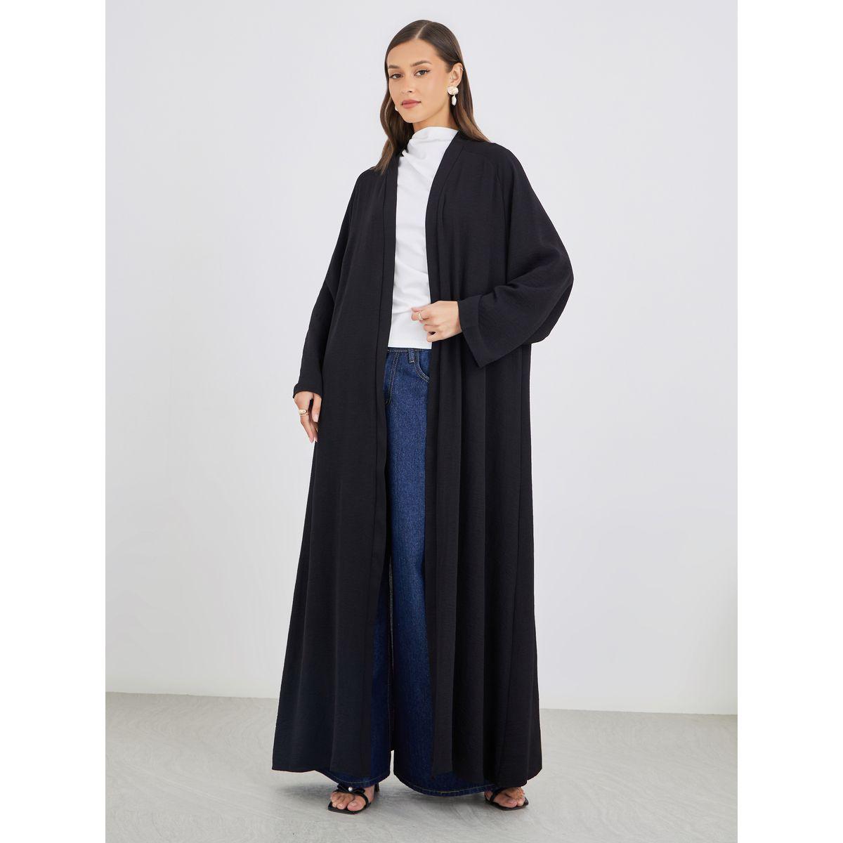 عباية مفتوحة من الأمام بتفاصيل بارزة الملمس-women-arabicclothing-abayas-image-2