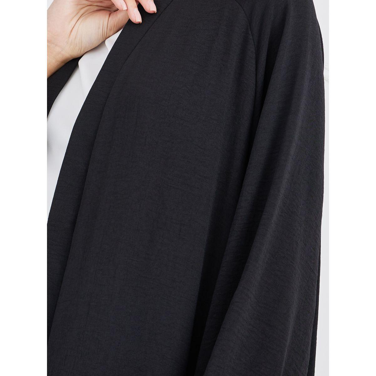 Styli Women Black Crinkled Open Front Abaya-women-arabicclothing-abayas-image-4