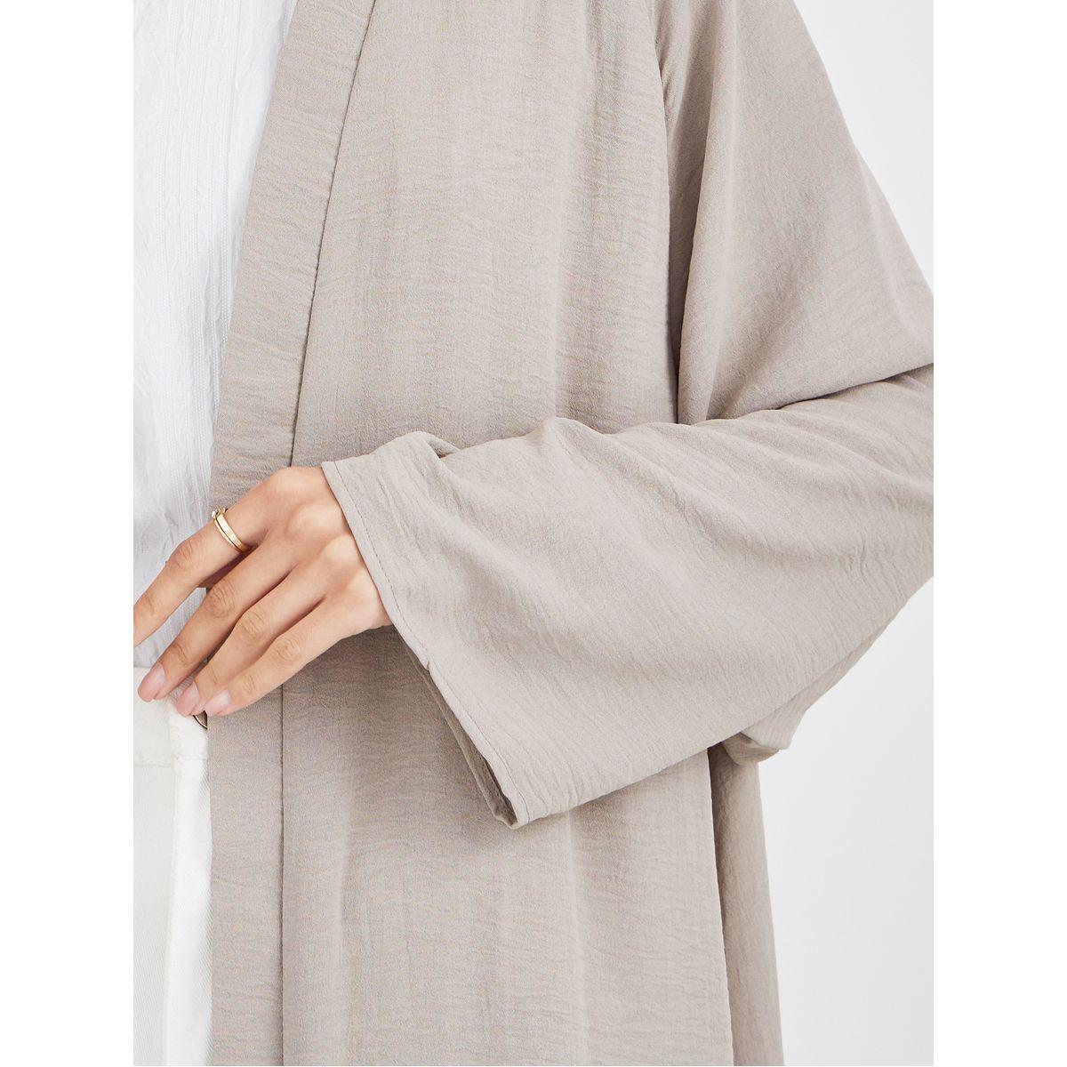 Amirah X Styli Women Grey Crinkled Open Front Abaya-women-arabicclothing-abayas-image-4