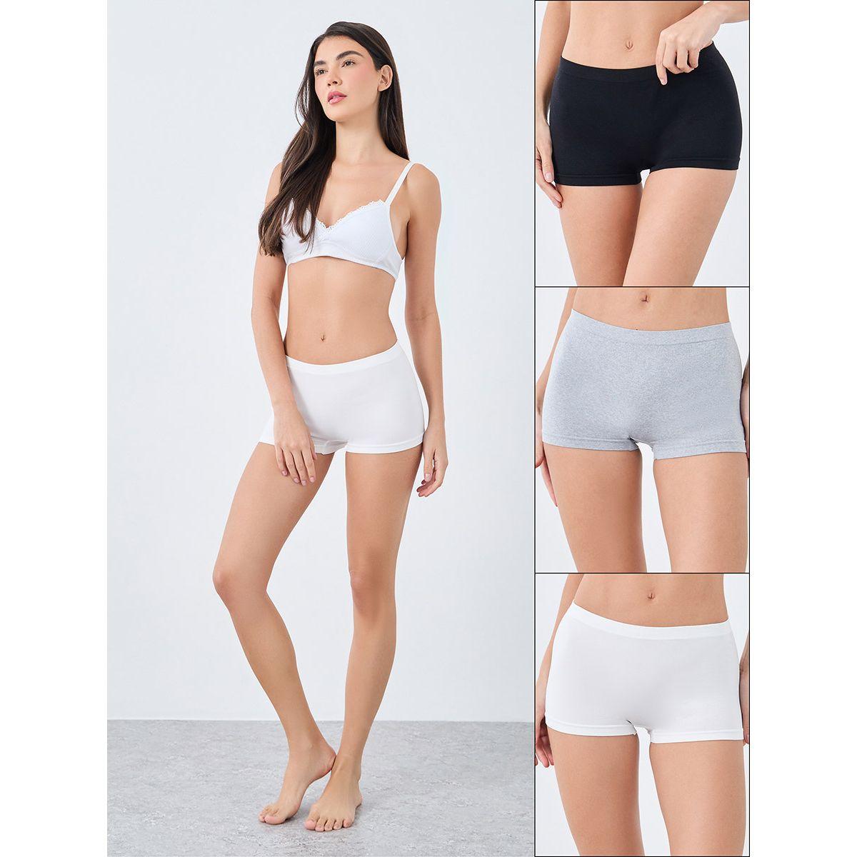 Styli Pack of 3 - Solid Cotton Boyshorts-women-clothing-lingerie-panties-image-1
