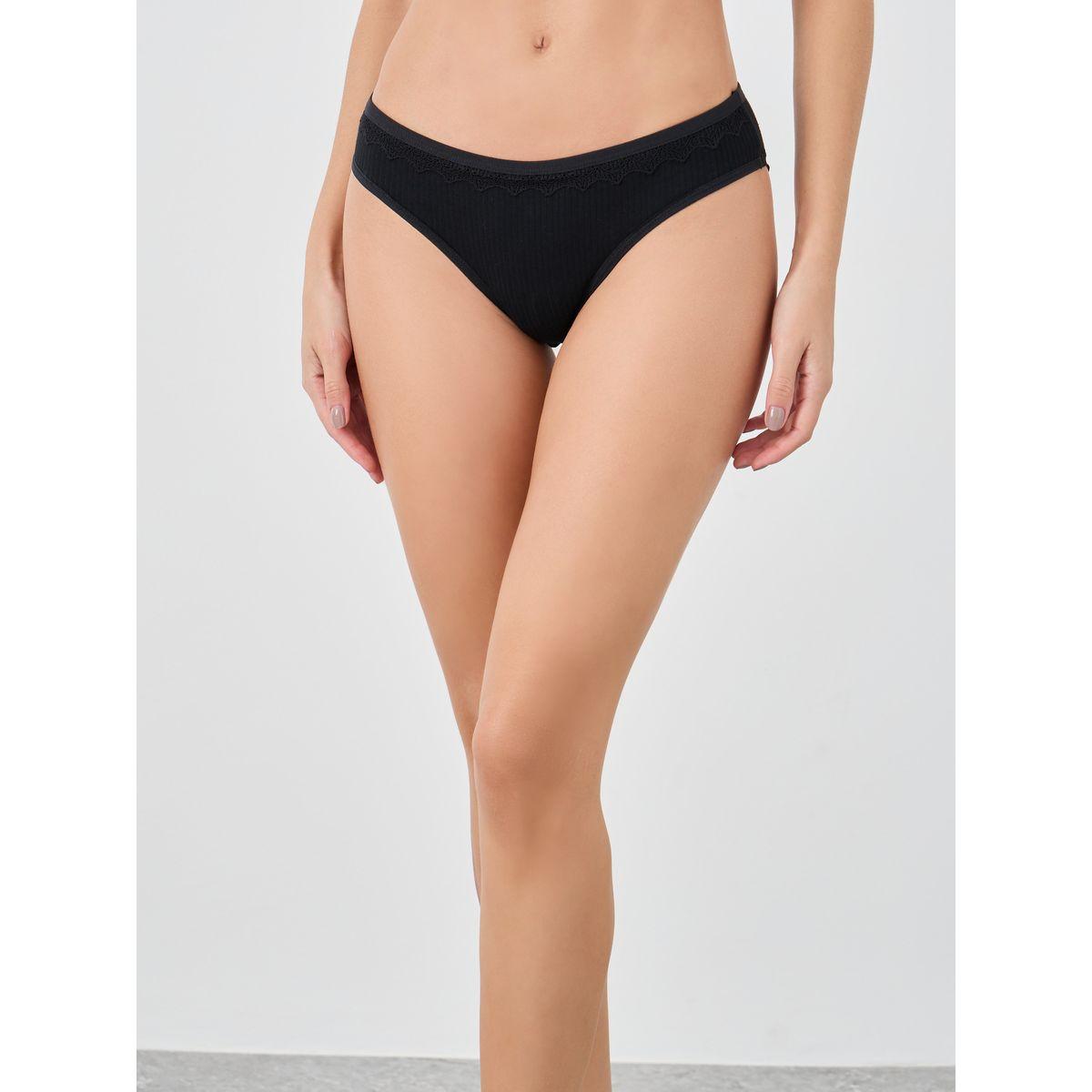 Styli Pack of 5 - Ribbed Bikini Briefs with Scalloped Lace Trim-women-clothing-lingerie-panties-image-3